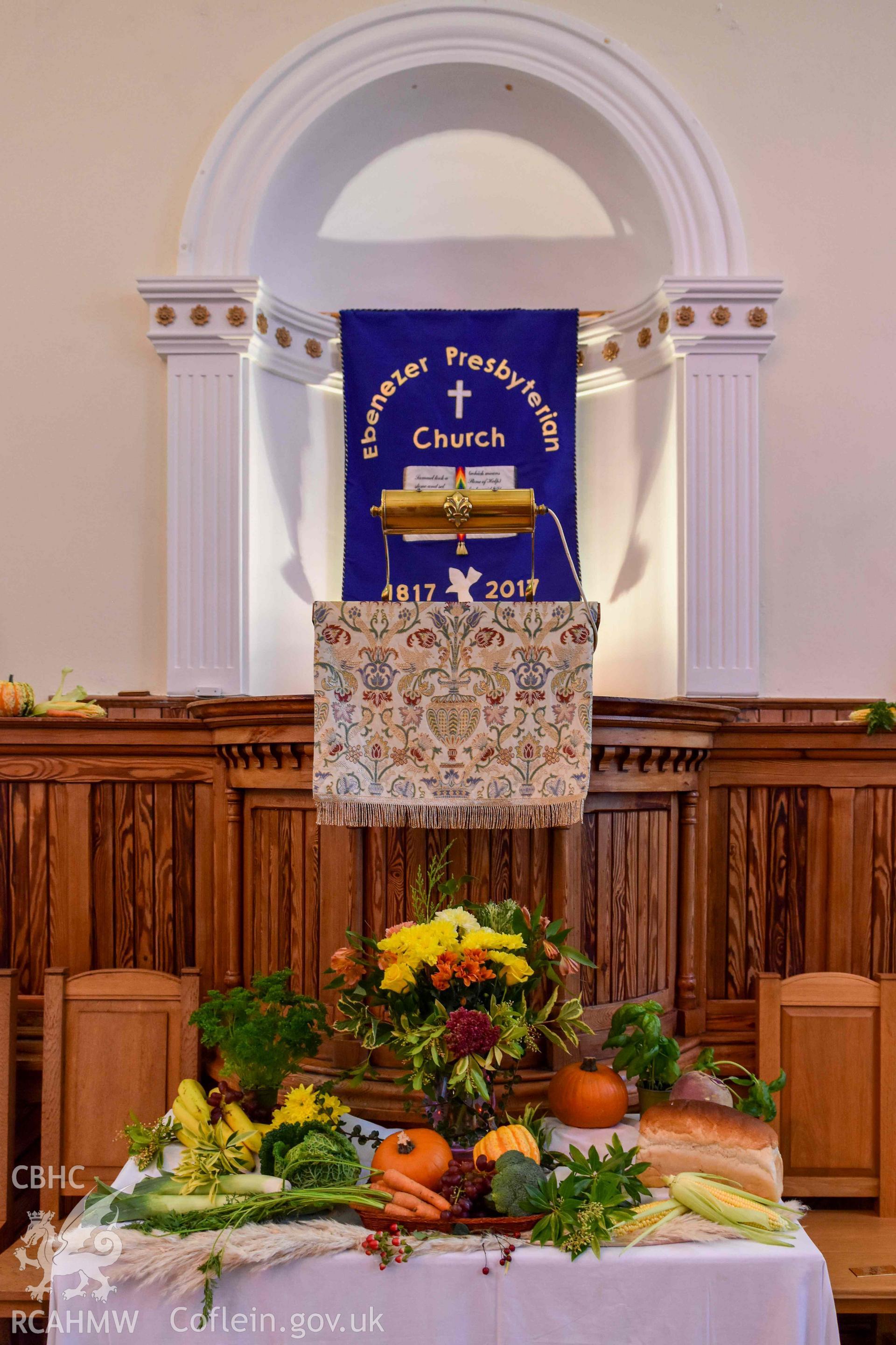 Ebenezer Calvinistic Methodist Chapel - Detailed view of a portion of the pulpit, taken from North-East