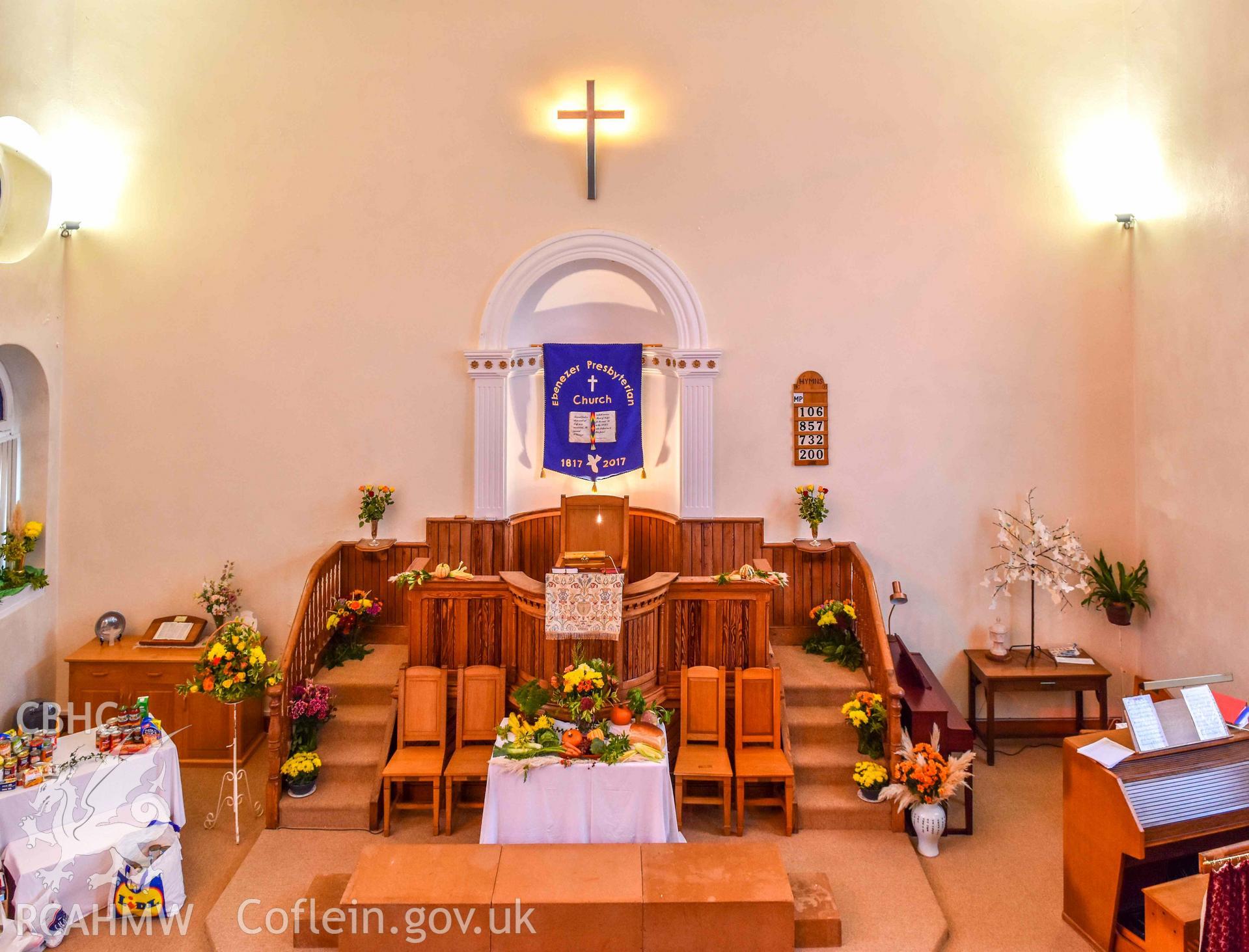 Ebenezer Calvinistic Methodist Chapel - View of the chancel from the gallery, taken from North-East