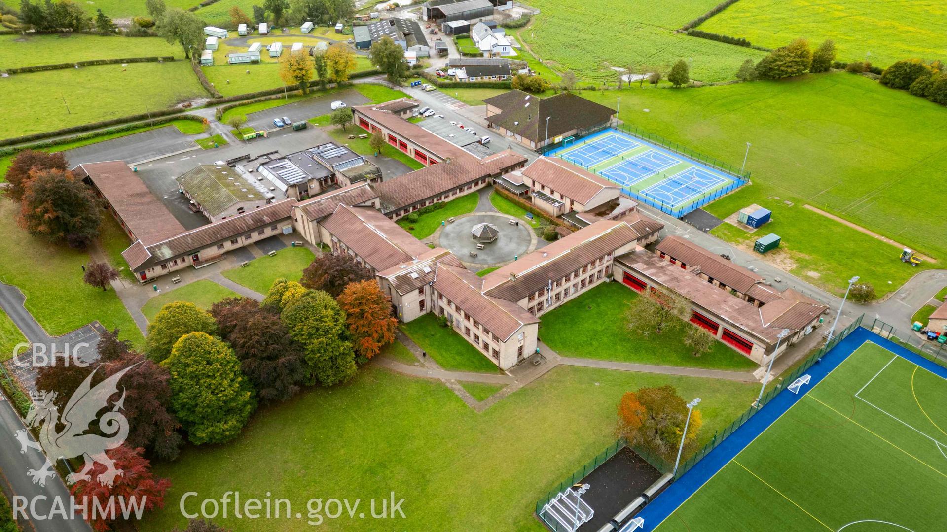 Oblique aerial view of Llanidloes High School