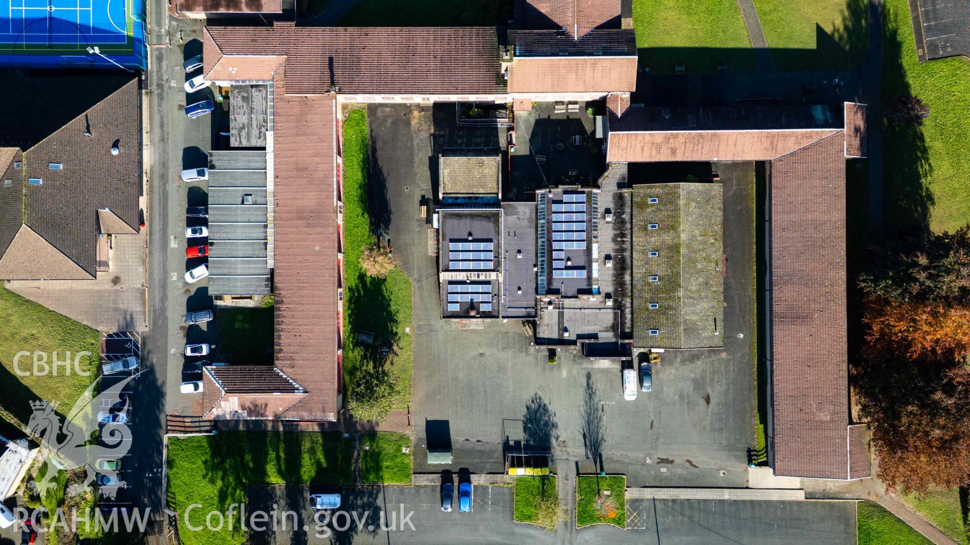 Aerial top-down view of south range, Llanidloes High School