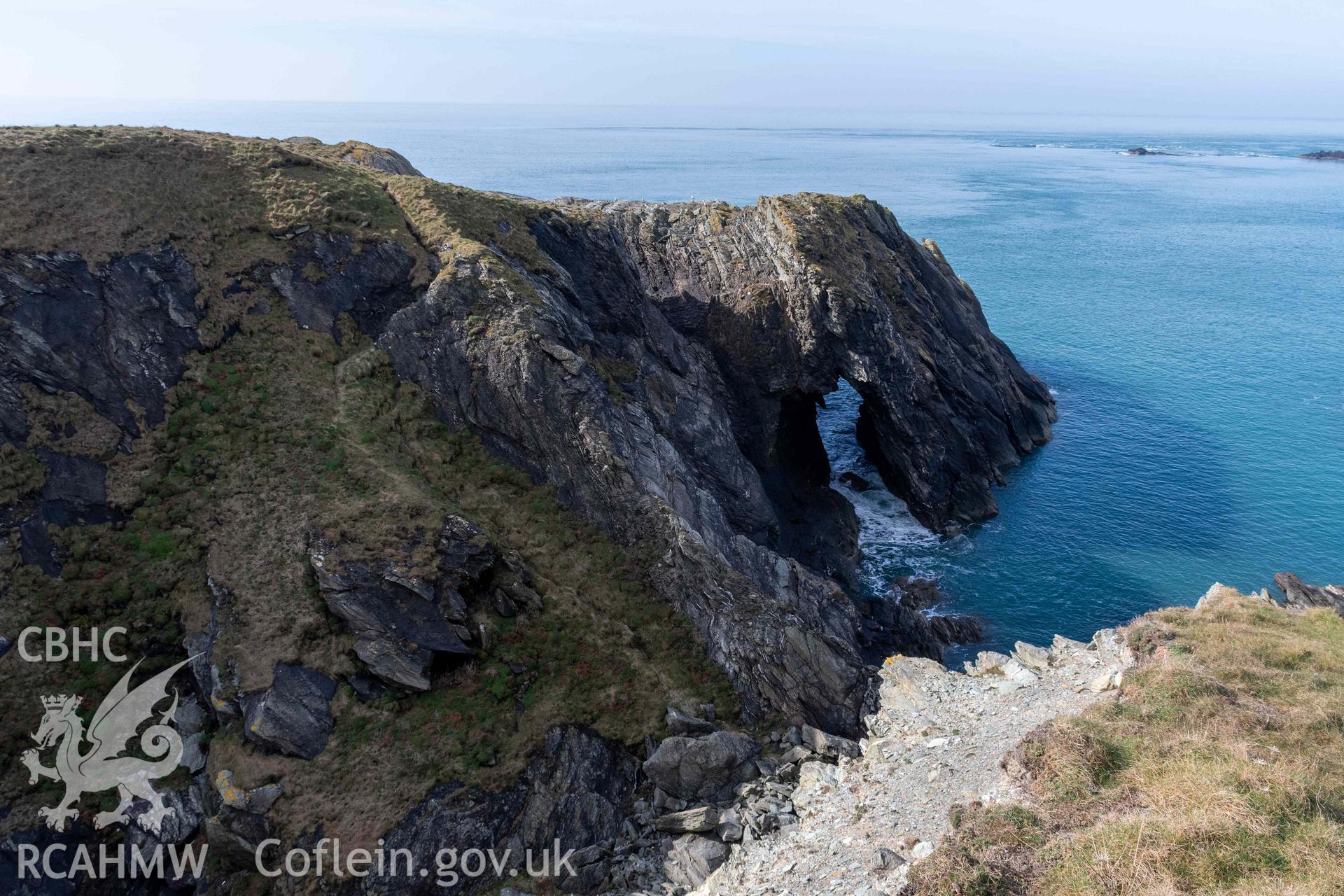 Dinas Coastal Promontory Fort, access approach and western end. View from the north.