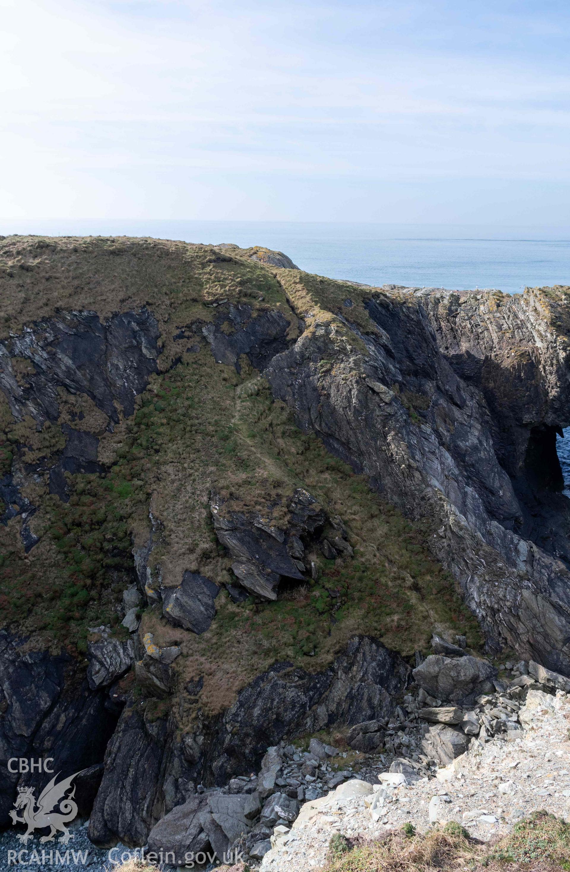 Dinas Coastal Promontory Fort, access approach. View from the north.