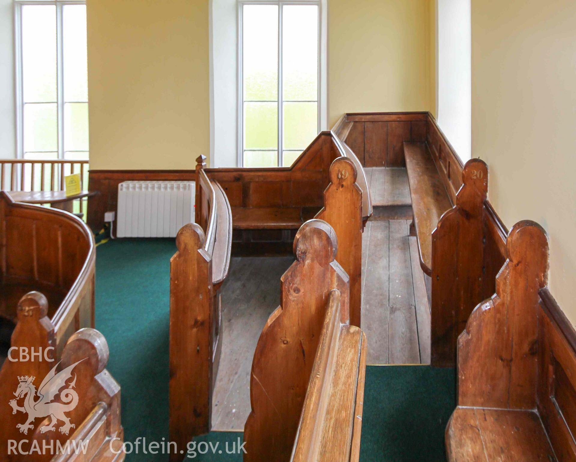 Hen Gapel - View of pews in the gallery, taken from South-West