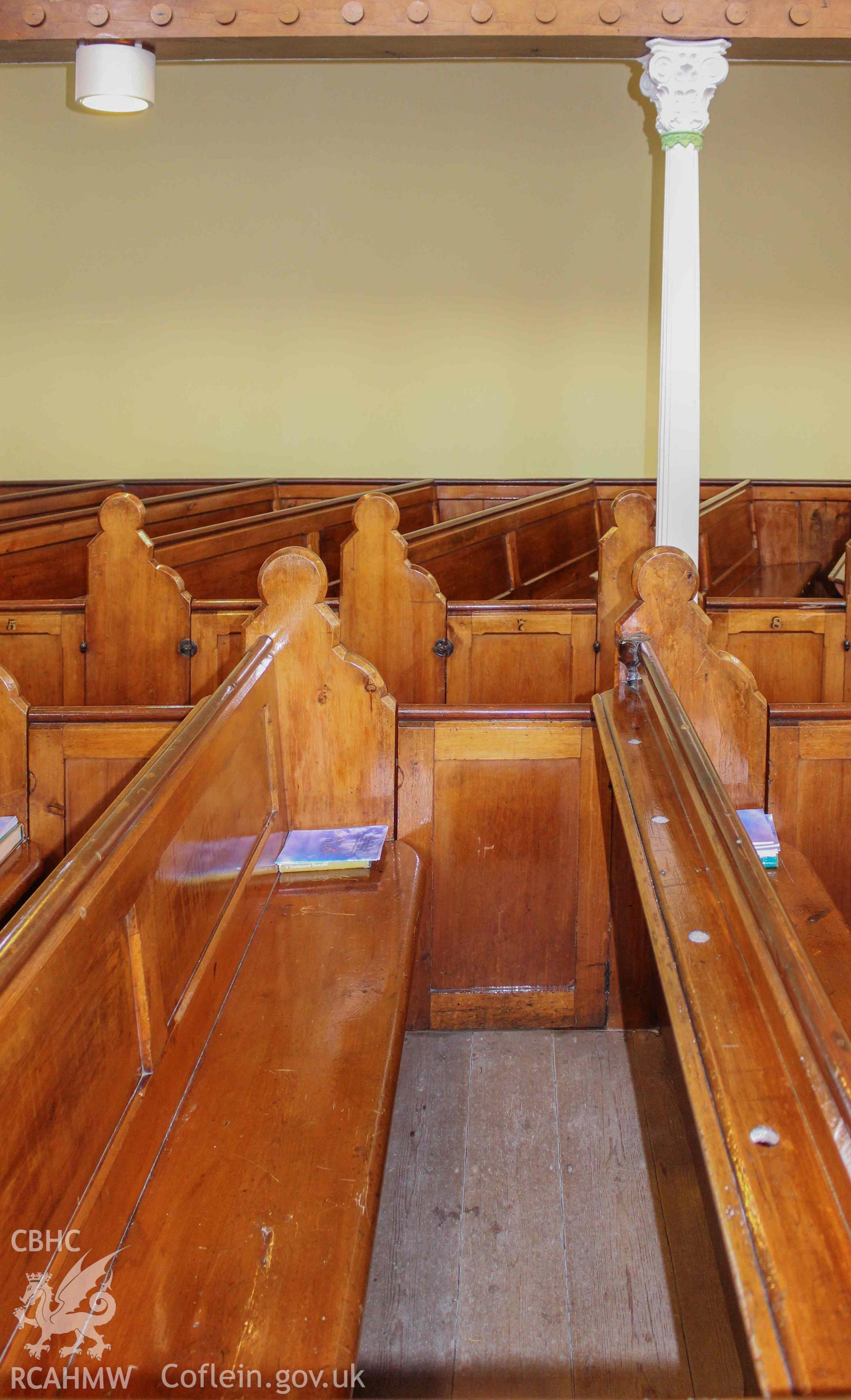 Hen Gapel - View of a pew, taken from North-East