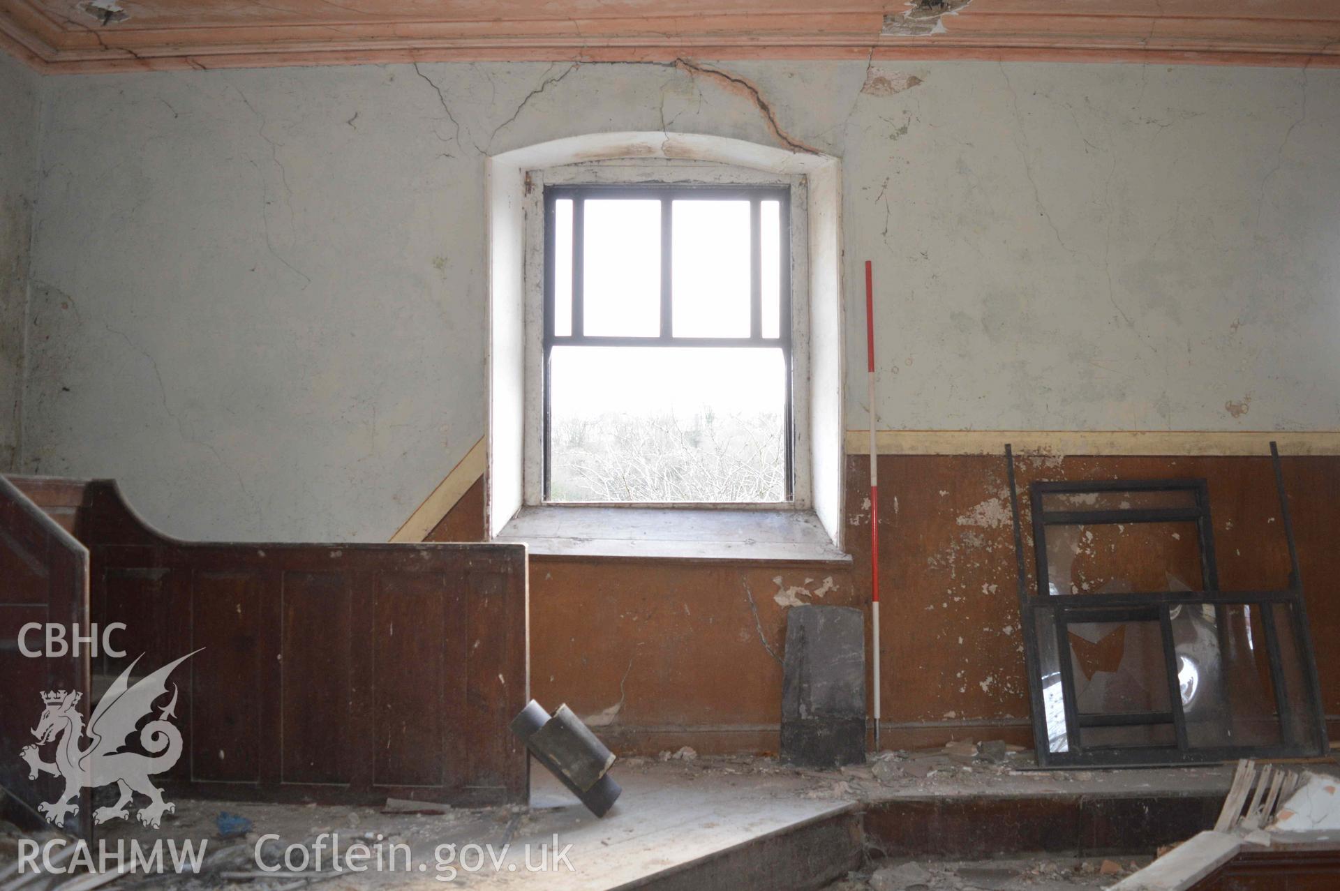 Photograph from a Level 2 Historic Building Recording of Mount Gilead Chapel, Holywell, carried out by Heneb in 2024. Project 2745.