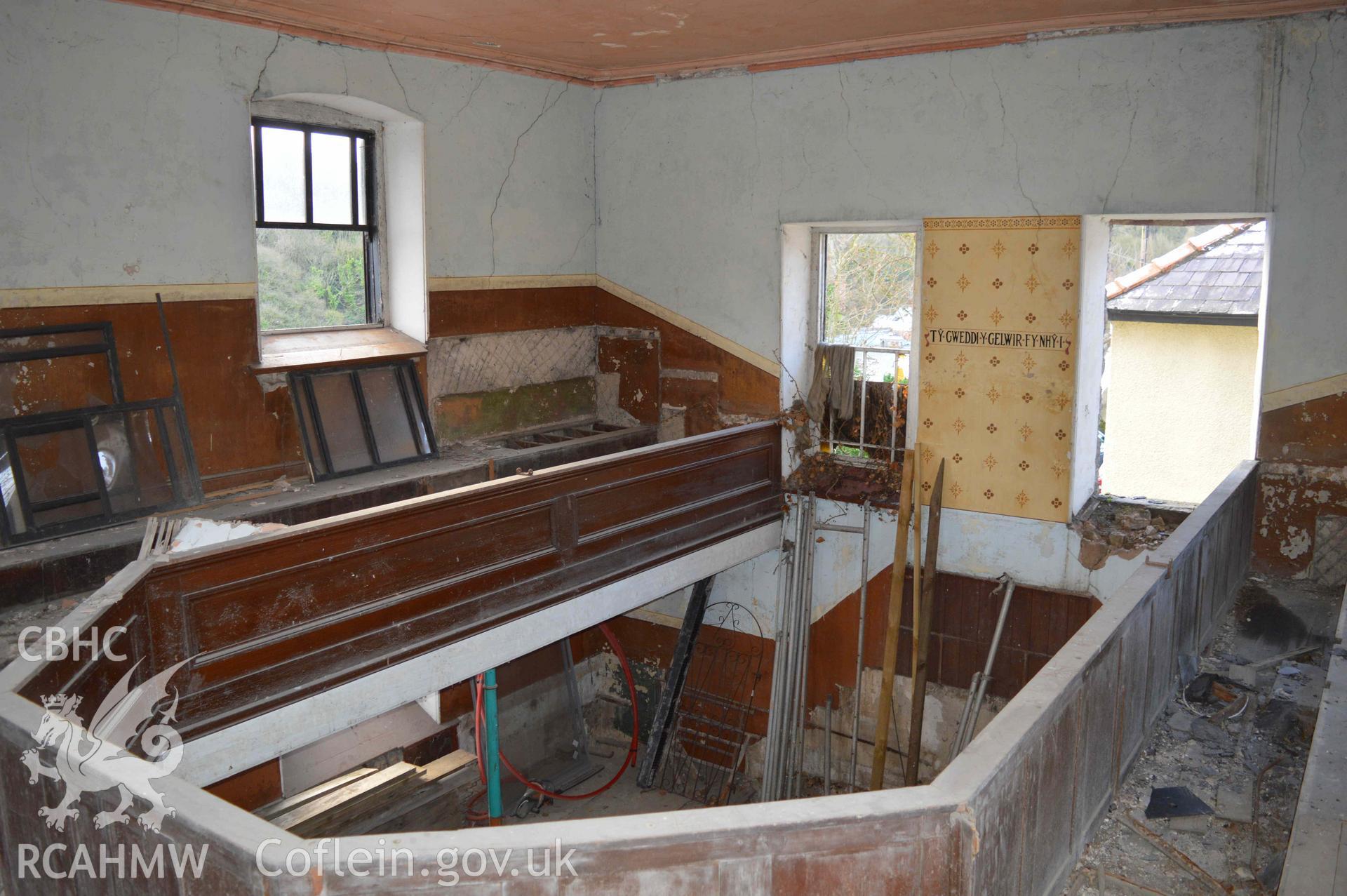 Photograph from a Level 2 Historic Building Recording of Mount Gilead Chapel, Holywell, carried out by Heneb in 2024. Project 2745.