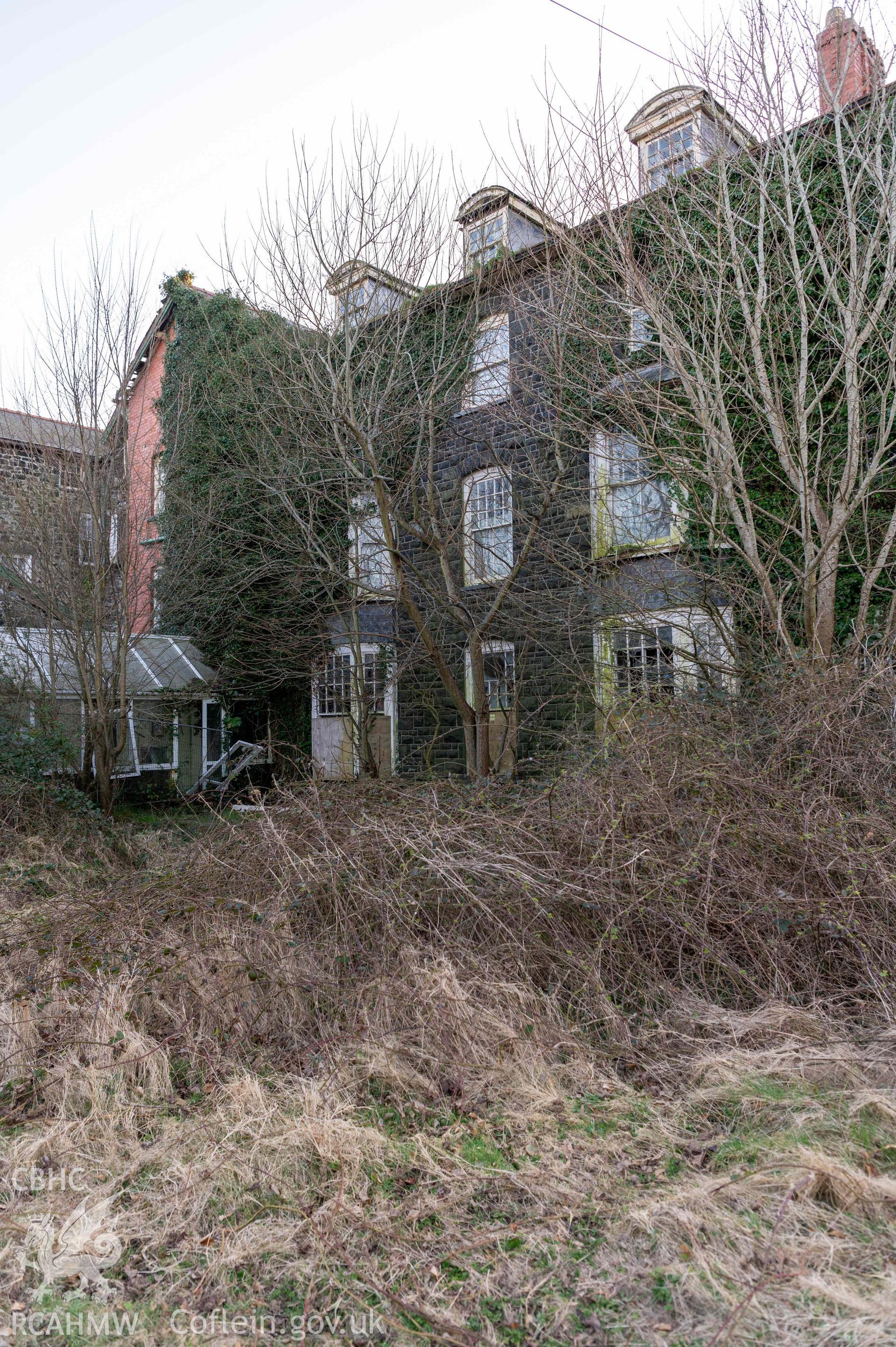Corbett Arms Hotel, exterior, rear of hotel bays 3-7 from the north-east, including brick staircase projection
