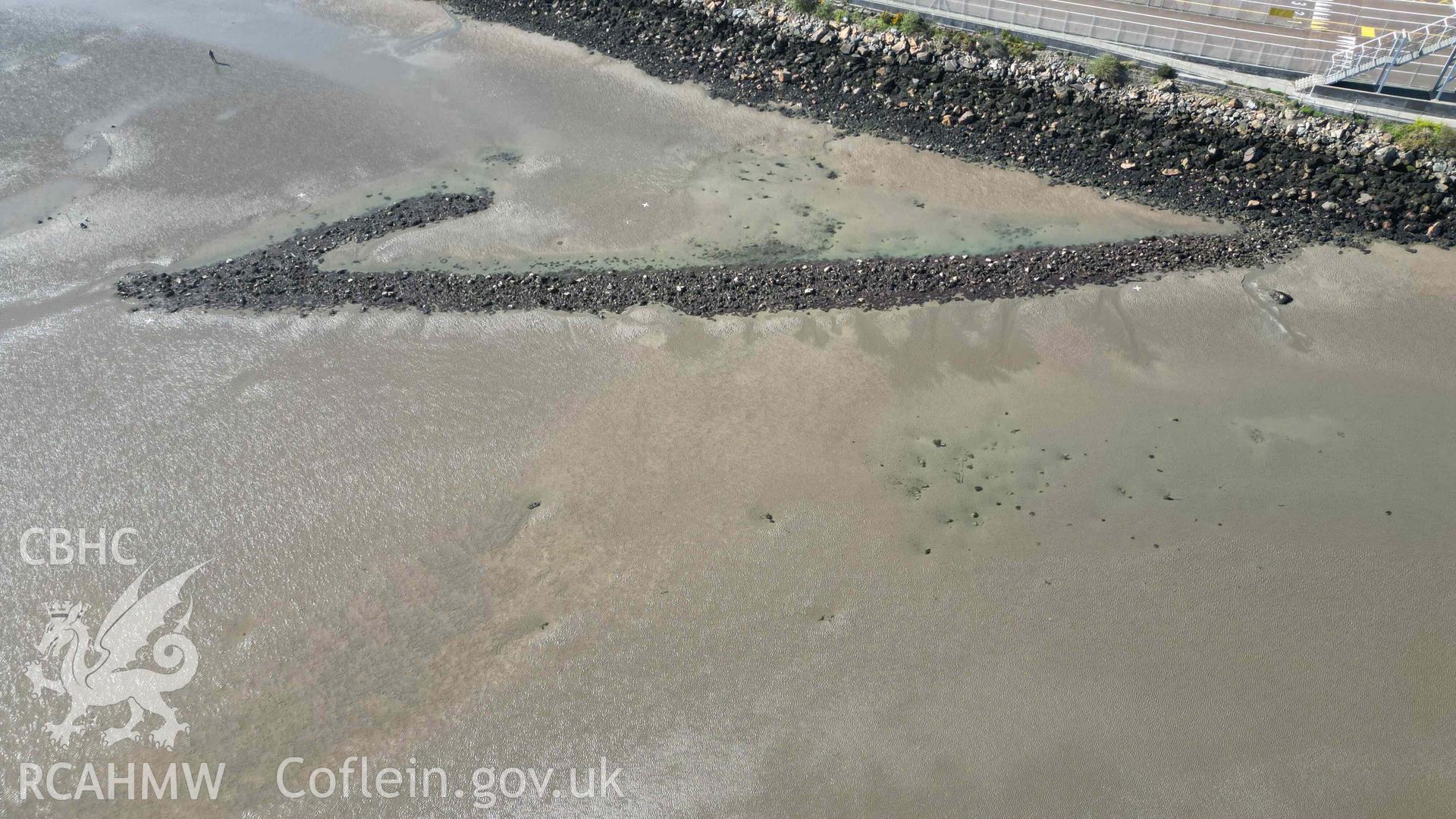 Oblique view of Goodwick Fish Trap 1 at low water on 30/03/2025, looking west.