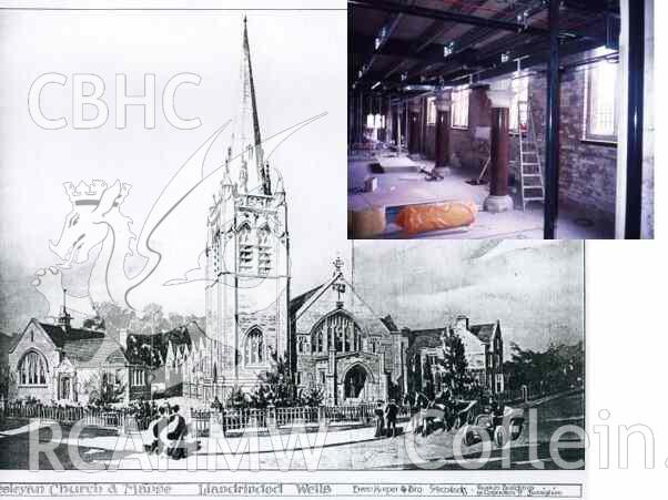 Llandrindod St. Andrews English Wesleyan Chapel, 1907 architects proposals illustrated in the yearbook of the Wesleyan Chapel Committee & photo taken in 1996 during office conversion, now back in worship use.