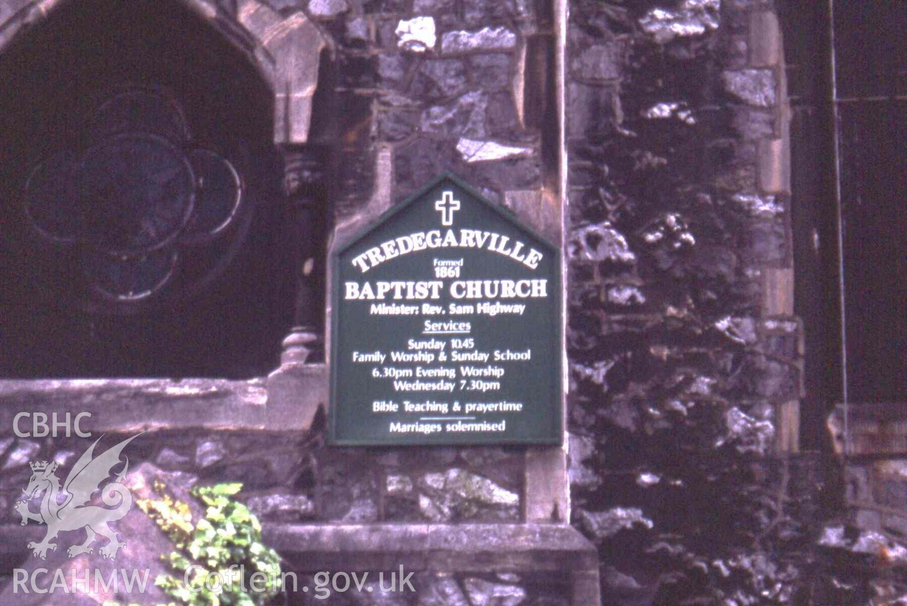 Tredegarville Baptist Chapel, noticeboard