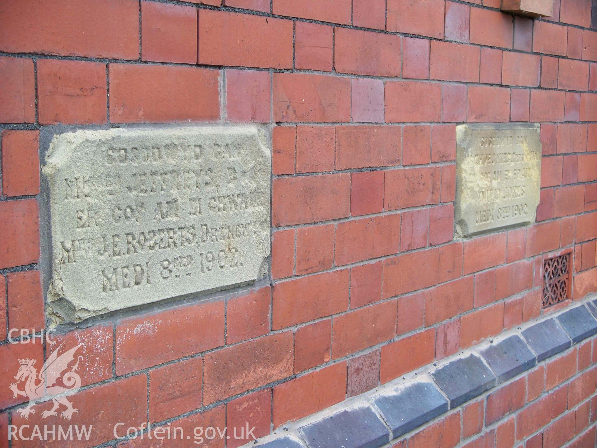 Bryn Seion Welsh Calvinistic Methodist Chapel, Trevor,foundation stones