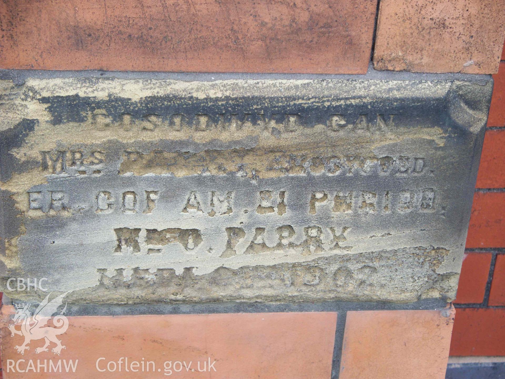 Bryn Seion Welsh Calvinistic Methodist Chapel, Trevor,foundation stones