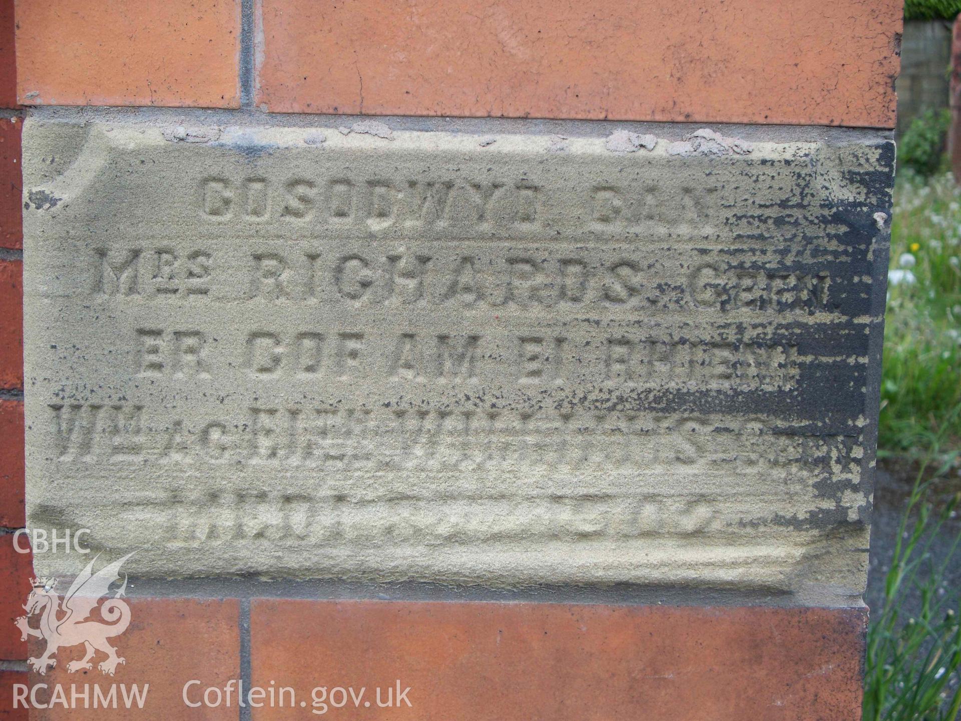 Bryn Seion Welsh Calvinistic Methodist Chapel, Trevor,foundation stones