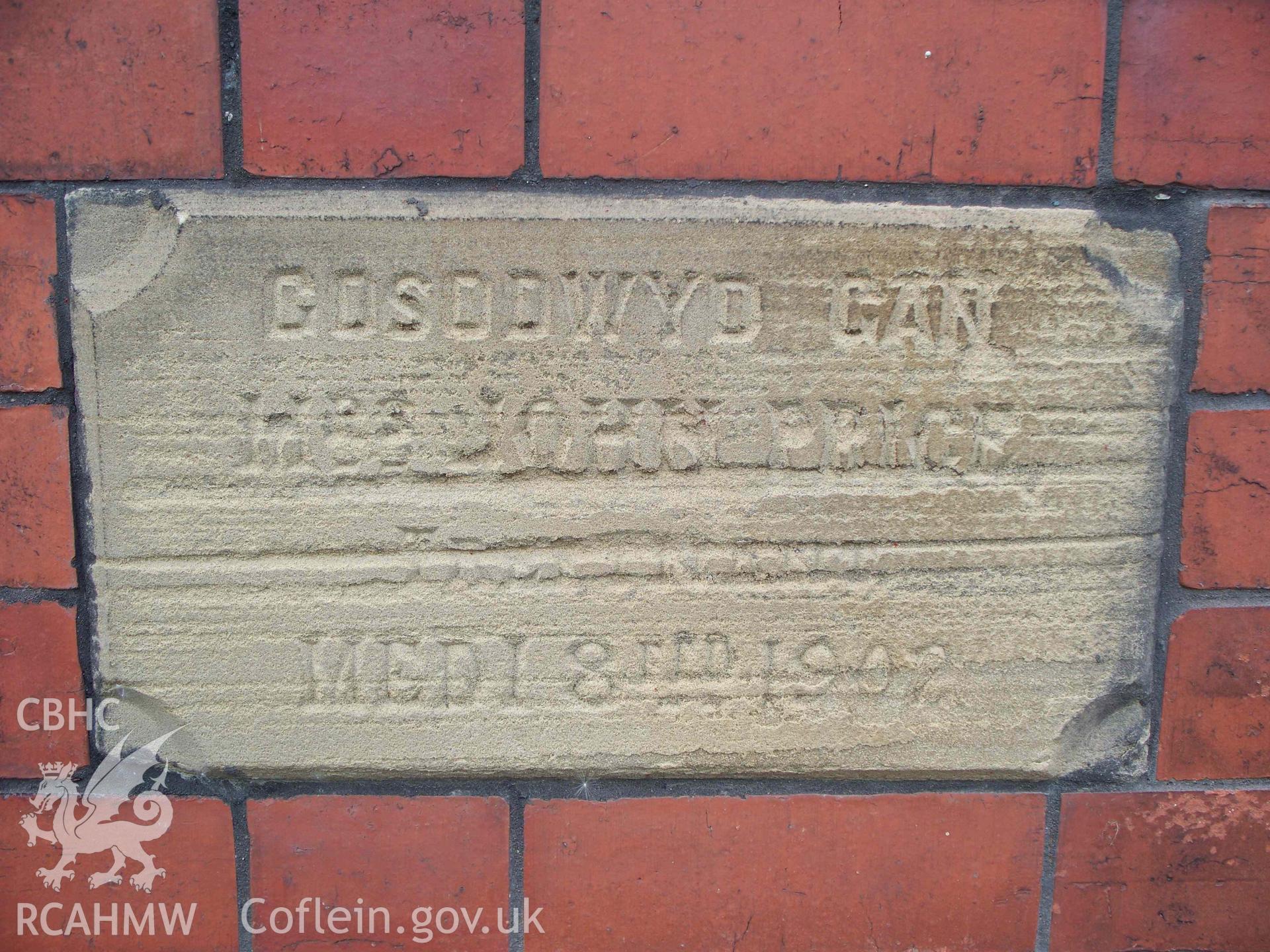 Bryn Seion Welsh Calvinistic Methodist Chapel, Trevor,foundation stones