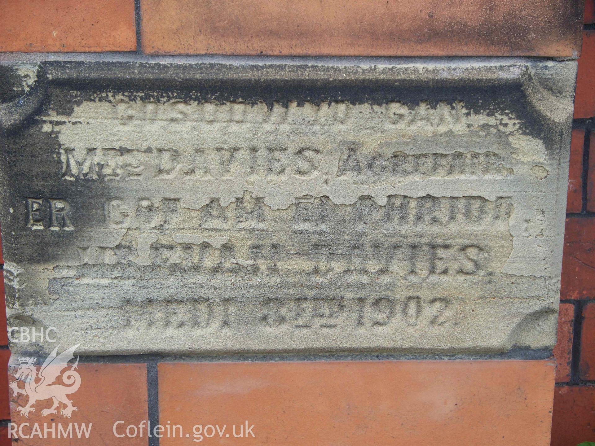 Bryn Seion Welsh Calvinistic Methodist Chapel, Trevor,foundation stones