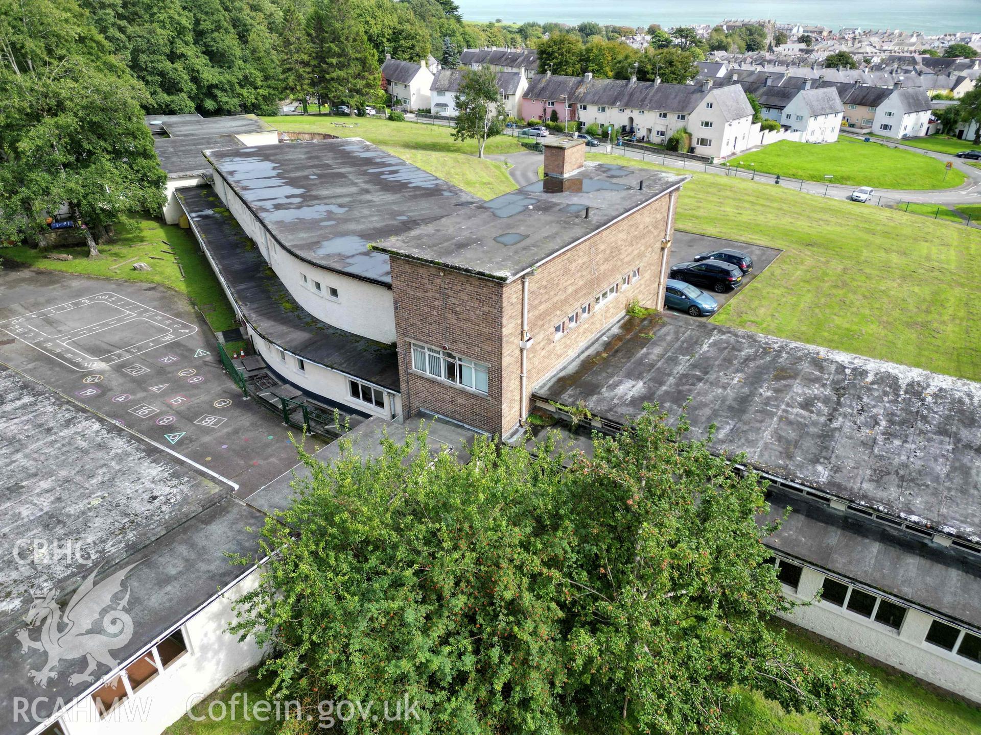 Ysgol Gynradd Beaumaris, UAV photo of entrance block and northern range from the west (see numbered plan 5)