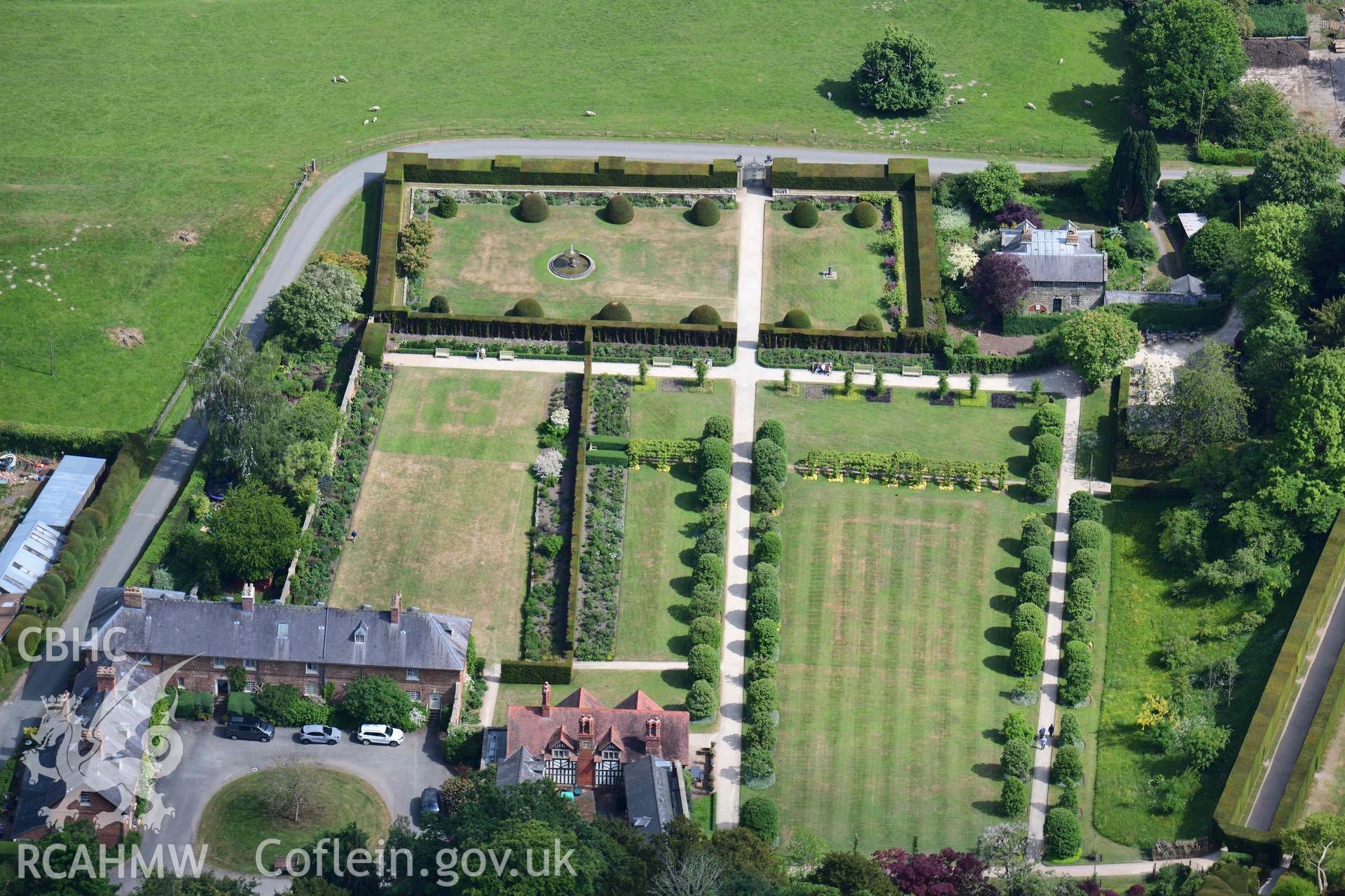 Aerial photograph showing Powis Castle gardens, taken on Monday 19th May 2025.