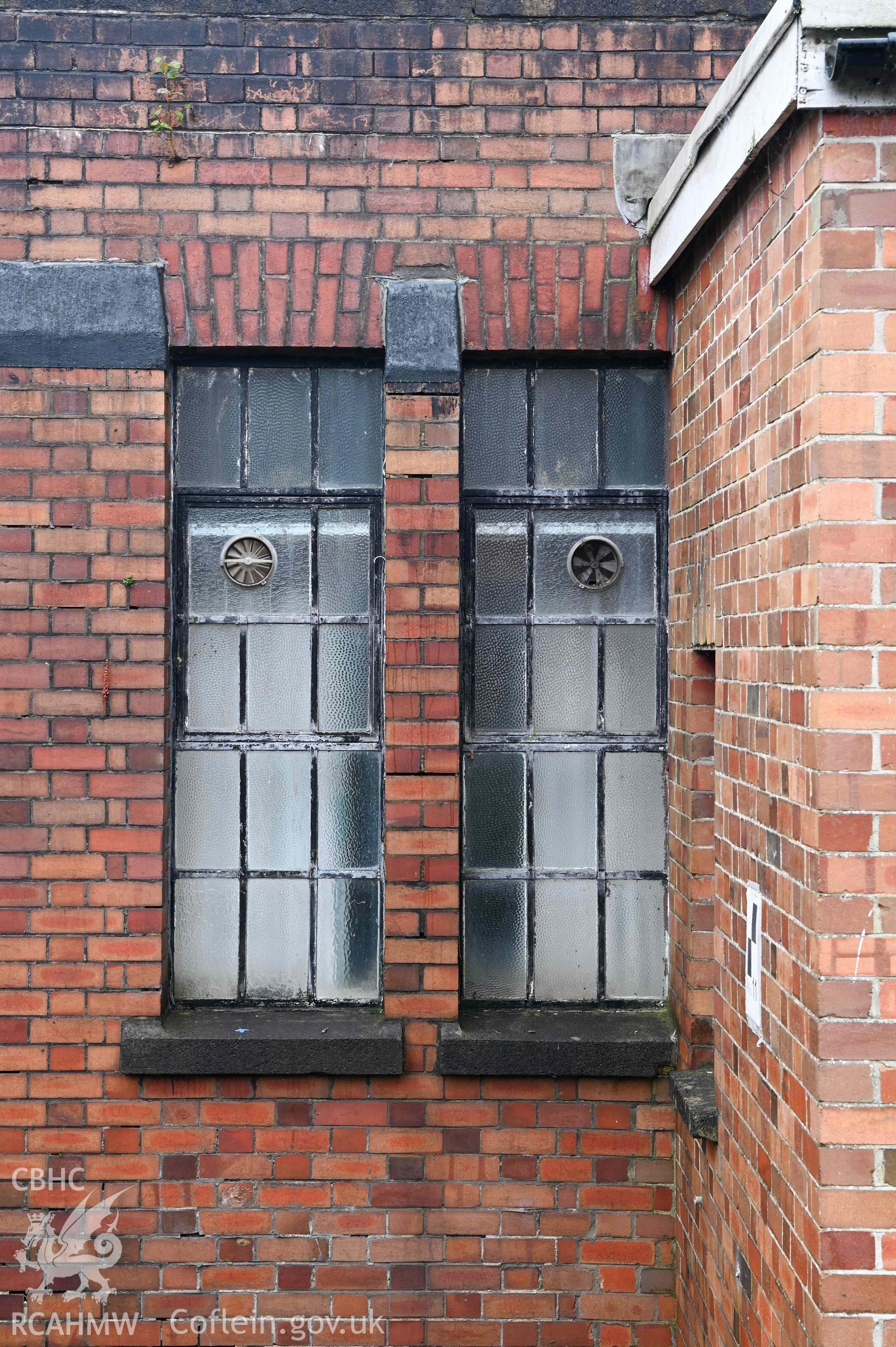 Wesleyan Methodist Chapel, exterior from west, elevation backing on to north half of forecourt - detail of window