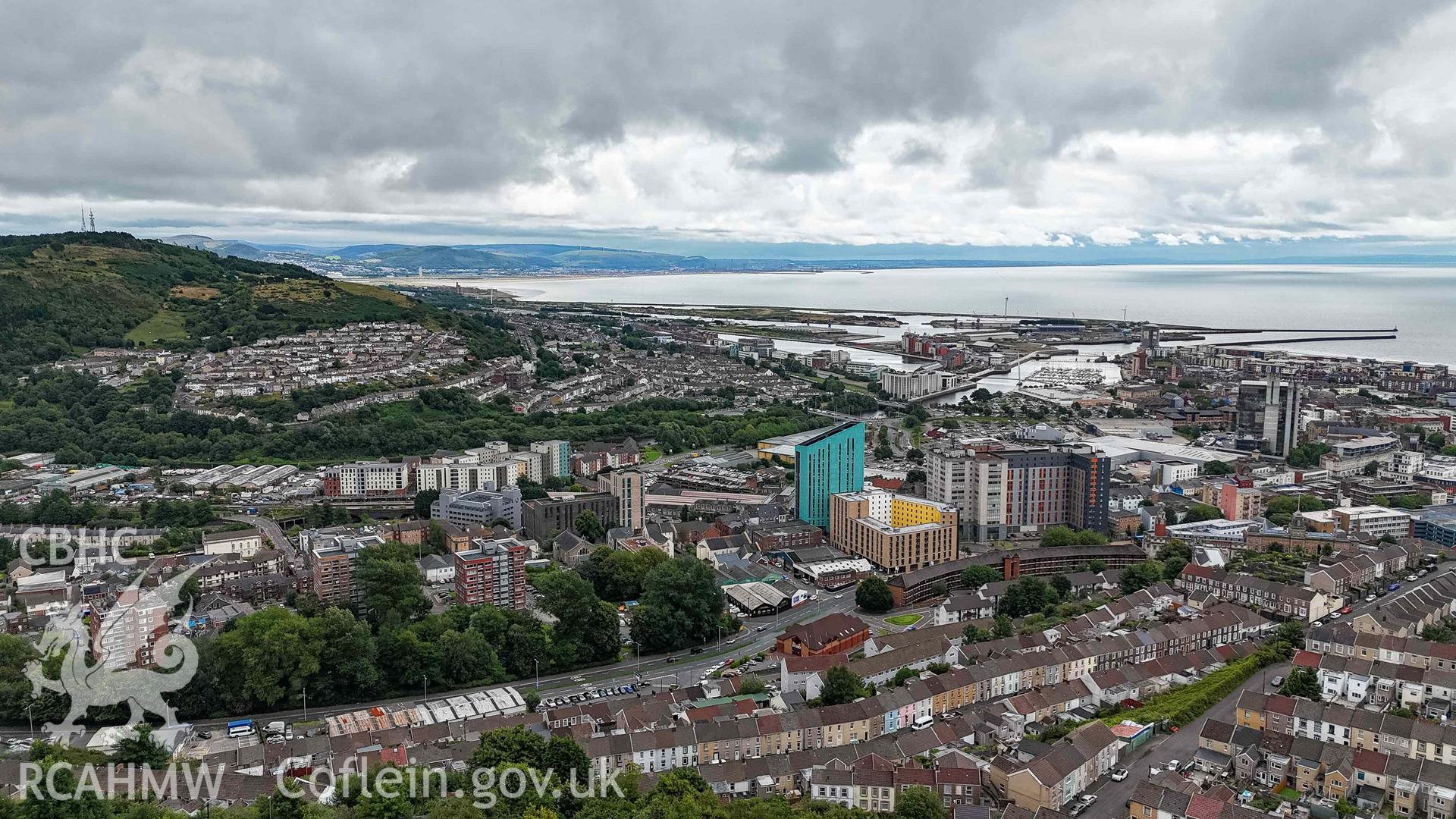 Aerial photo from Mayhill, looking south west towards Port Tennant, Swansea docks and Port Talbot.