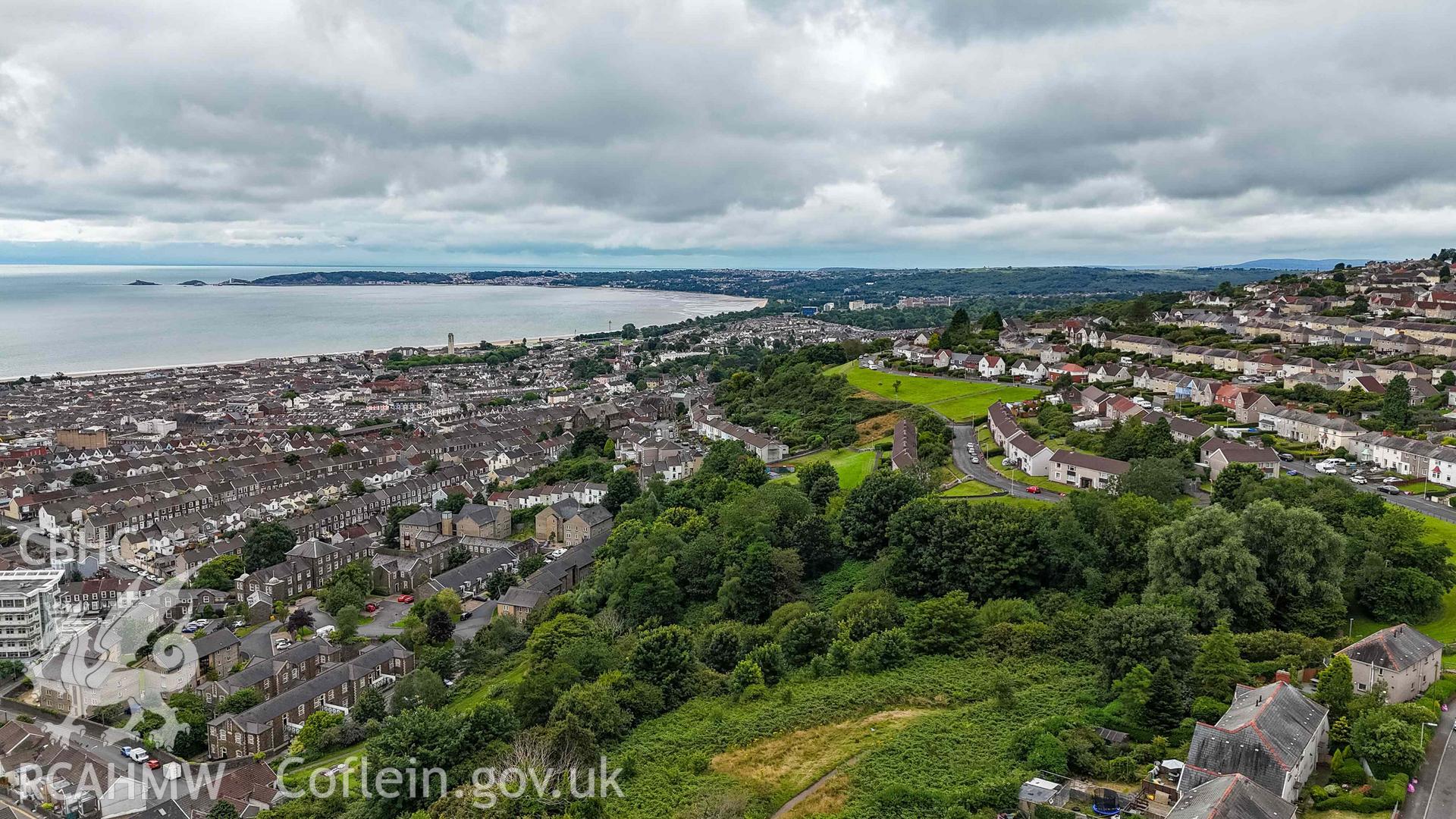 Aerial photo from Mayhill, looking south east towards Brynmill, Sketty, and across bay towards Mumbles.