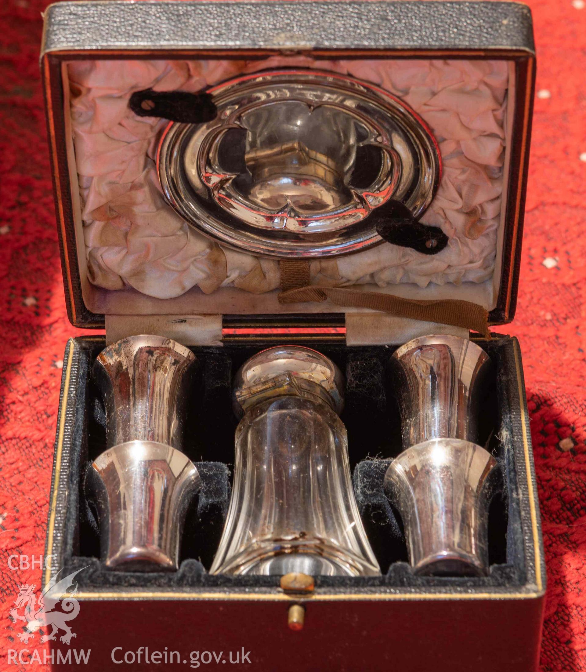 Jerusalem Chapel - Vestry Block, Ground Floor: View of a communion set in its case