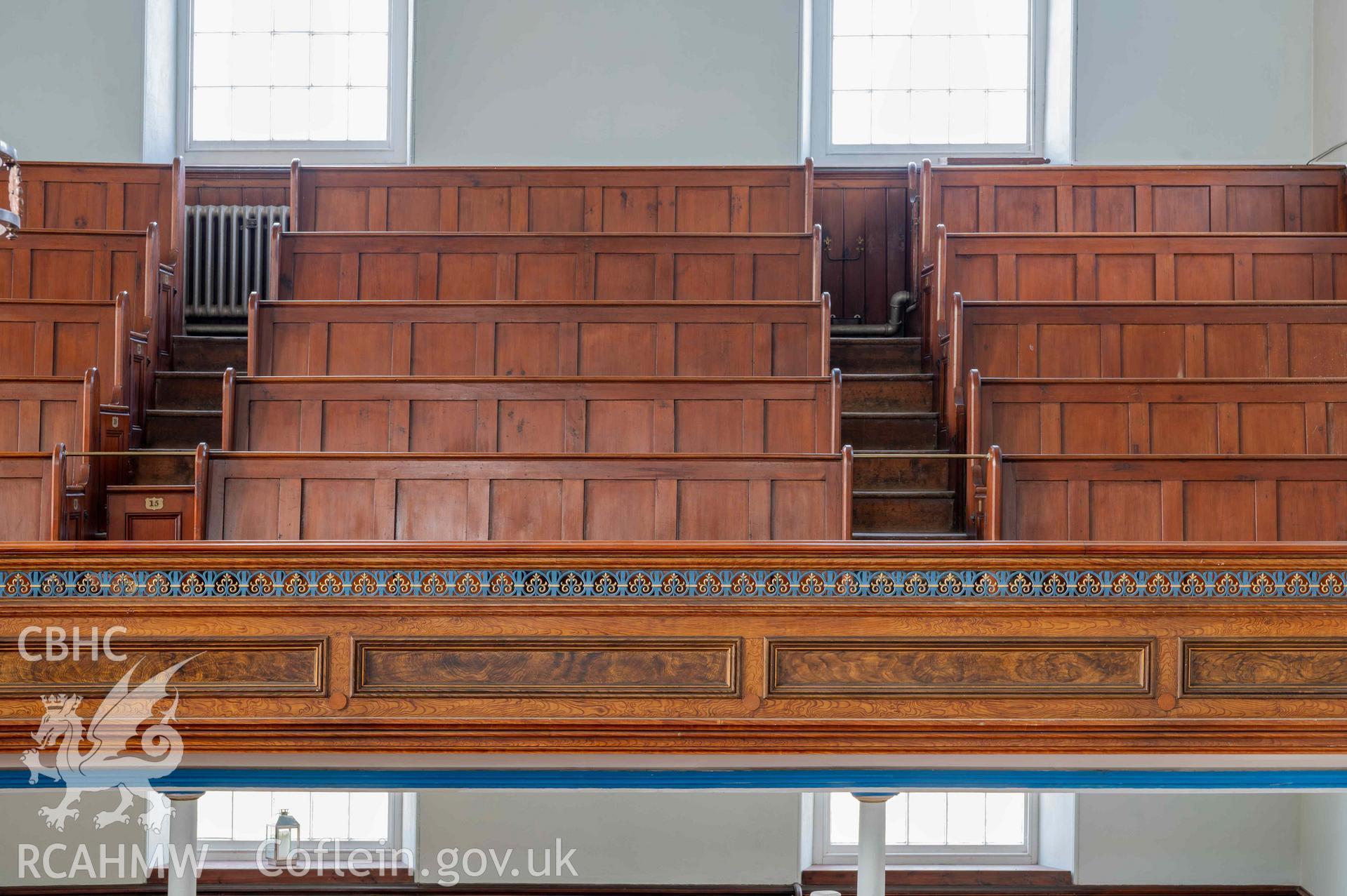 Jerusalem Chapel - Interior, Gallery: View of a pew bay in the gallery, taken from South-East