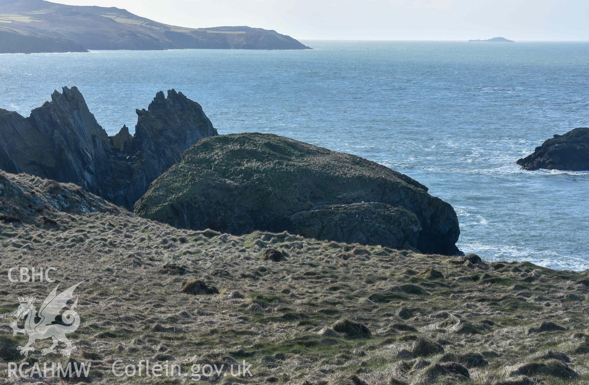 Possible archaeological features on Ynys Gwair offshore stack to the north of Castell Coch.