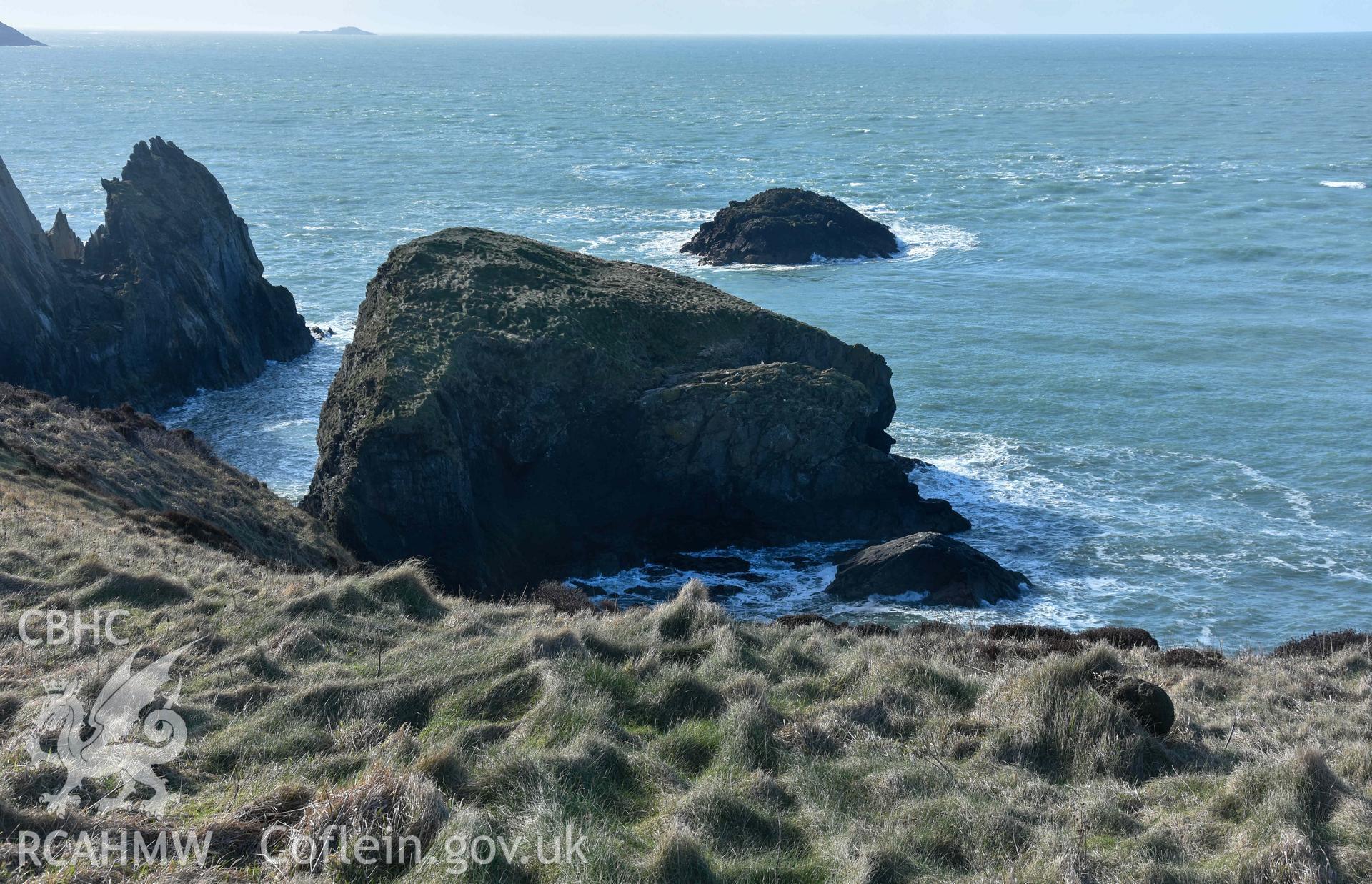 Possible archaeological features on Ynys Gwair offshore stack to the north of Castell Coch.