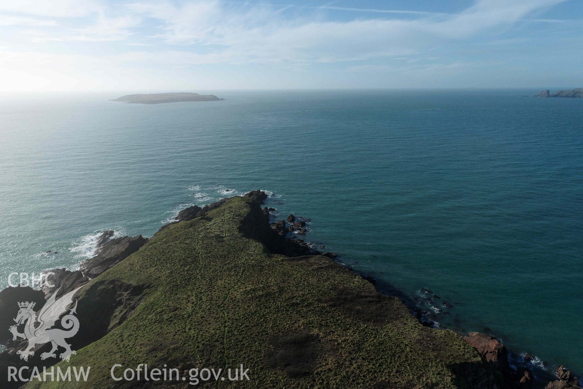 Gateholm Island. UAV image looking southwest across the tip of the island.