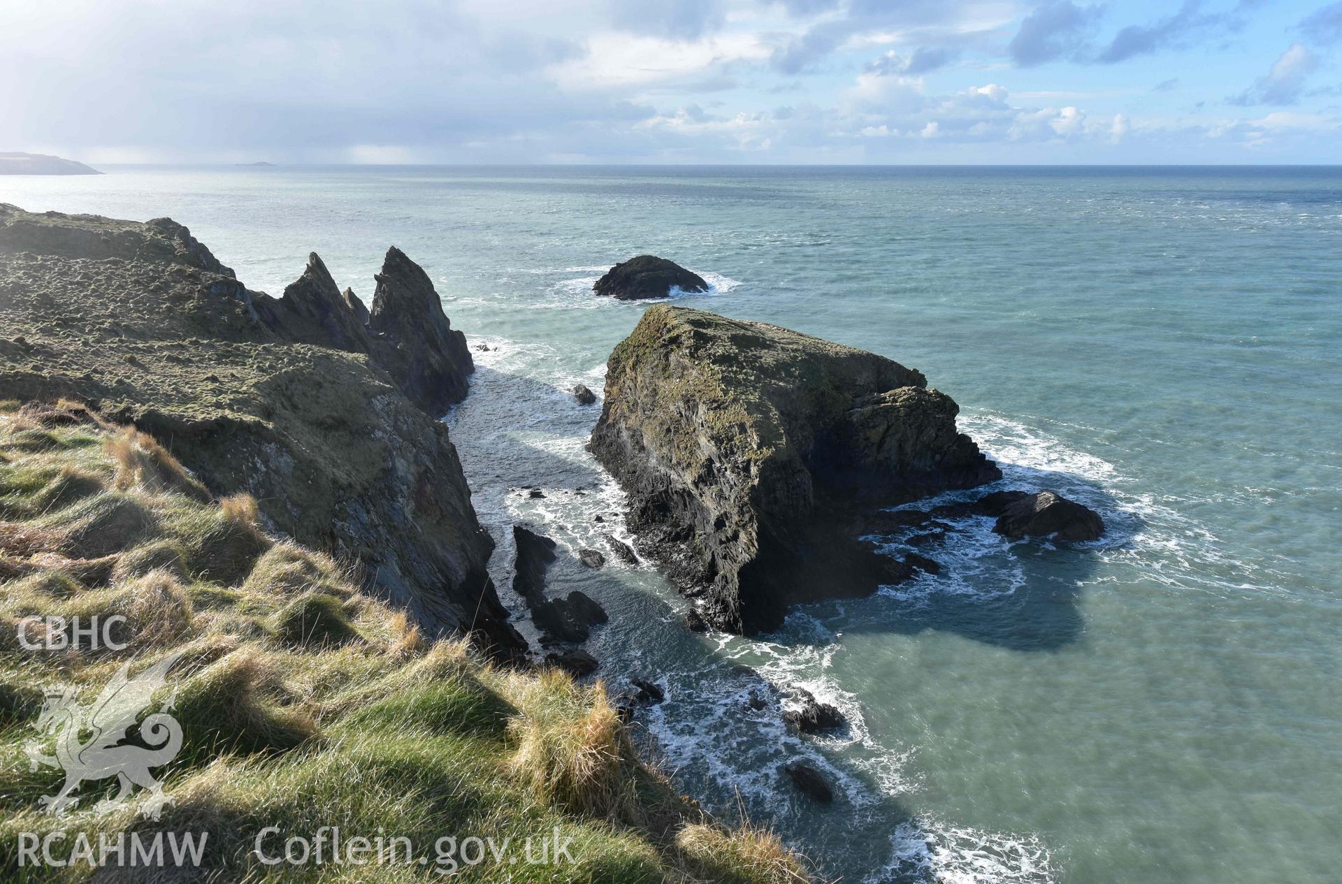 Possible archaeological features on Ynys Gwair offshore stack to the north of Castell Coch.