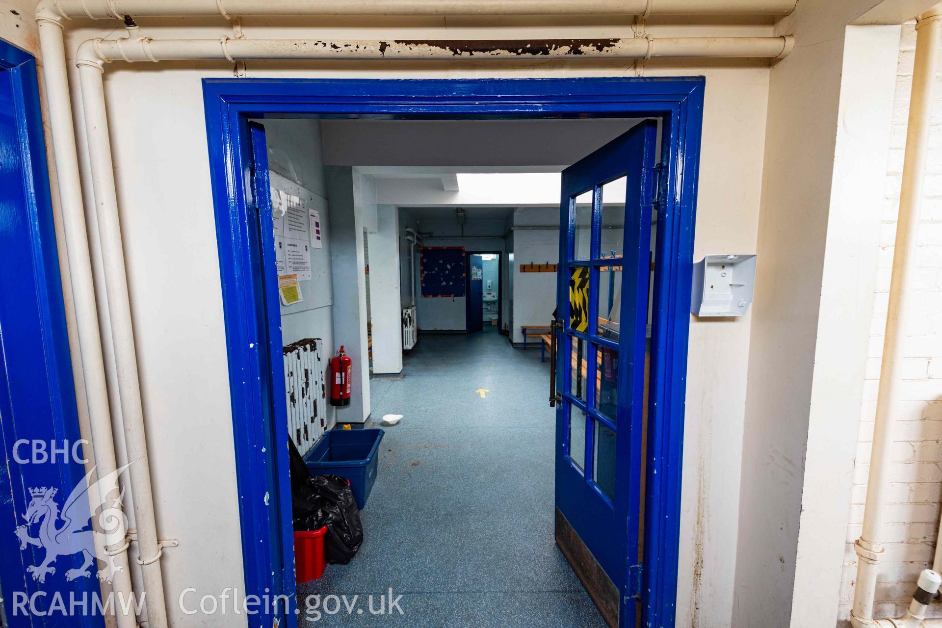 Boys' gymnasium changing room doors, open