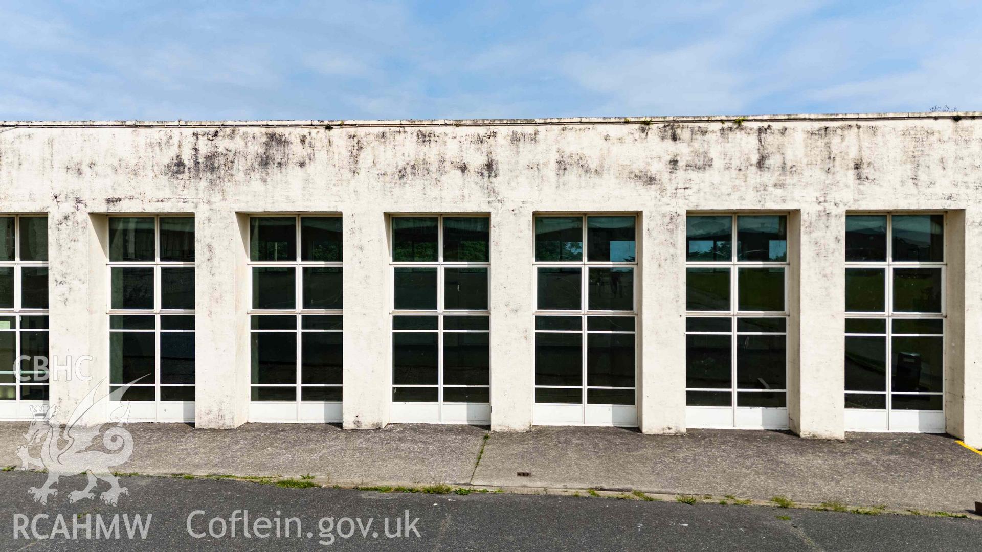 Low aerial photo of south elevation of boys' gymnasium