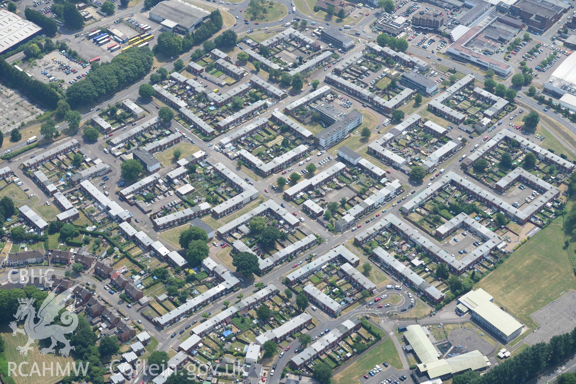 An aerial photograph taken in 2018, showing Fairwater centre, Cwmbran.