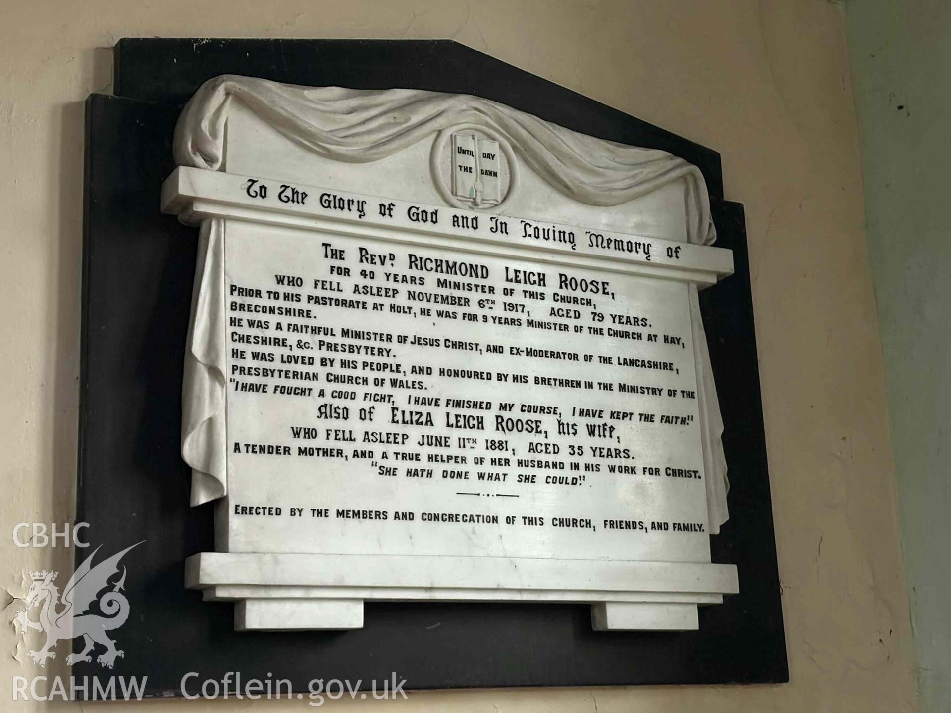 Photograph from a Level 3 Historic Building Recording of Holt Presbyterian Church, carried out by Heneb in 2024. Project PD24-108.