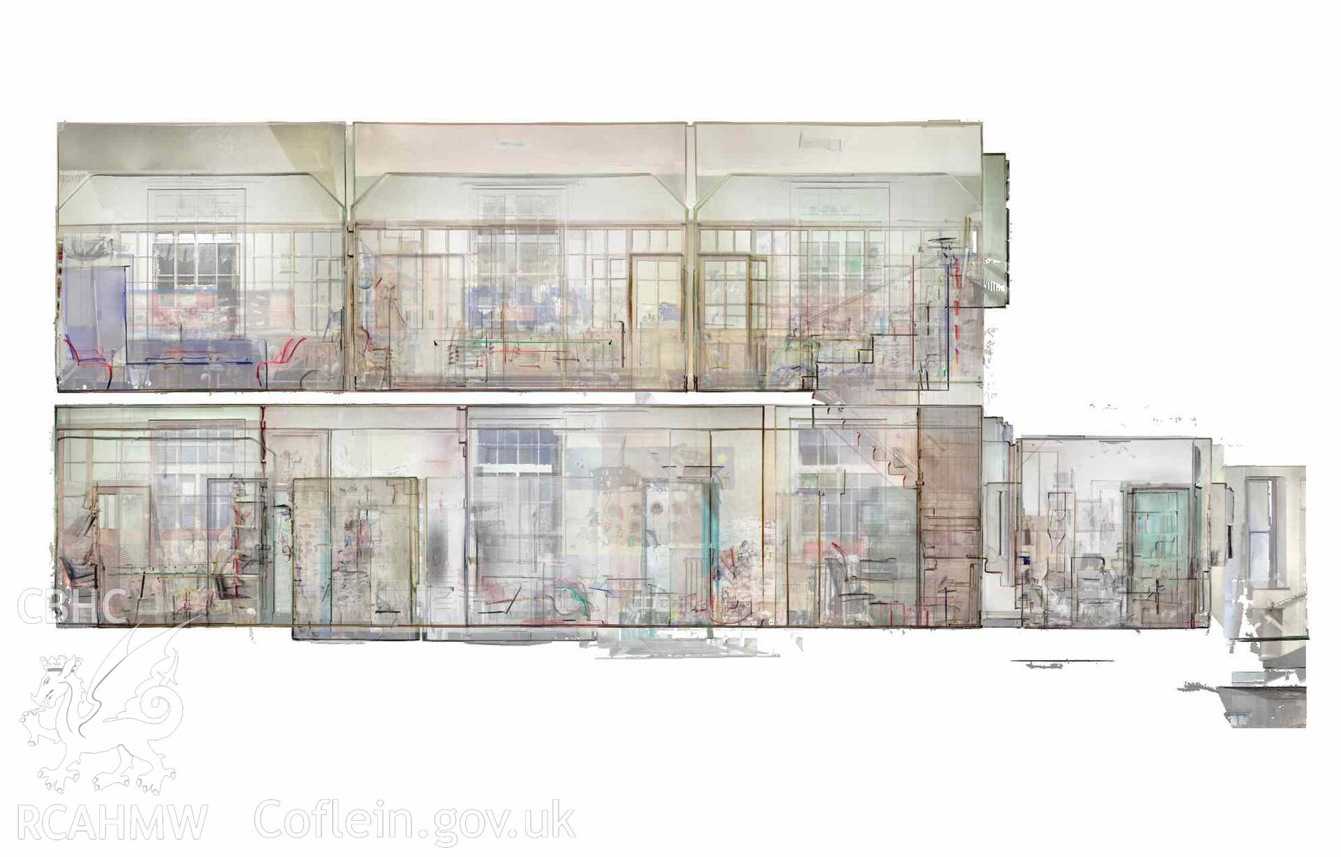 Illustration showing side elevation of Hope English Baptist Chapel, Bridgend. Produced as part of a terrestrial laser scanning survey conducted by RCAHMW investigators, 16 October 2024