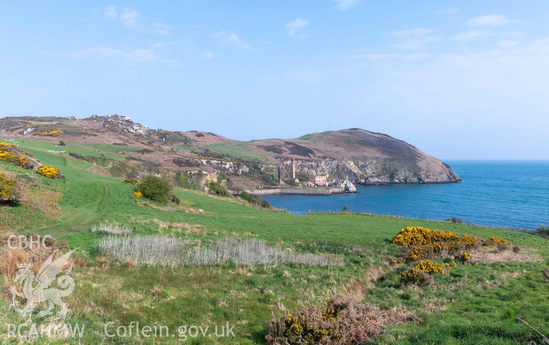 Porthwen Brickworks. Distant view from the southeast across the bay.