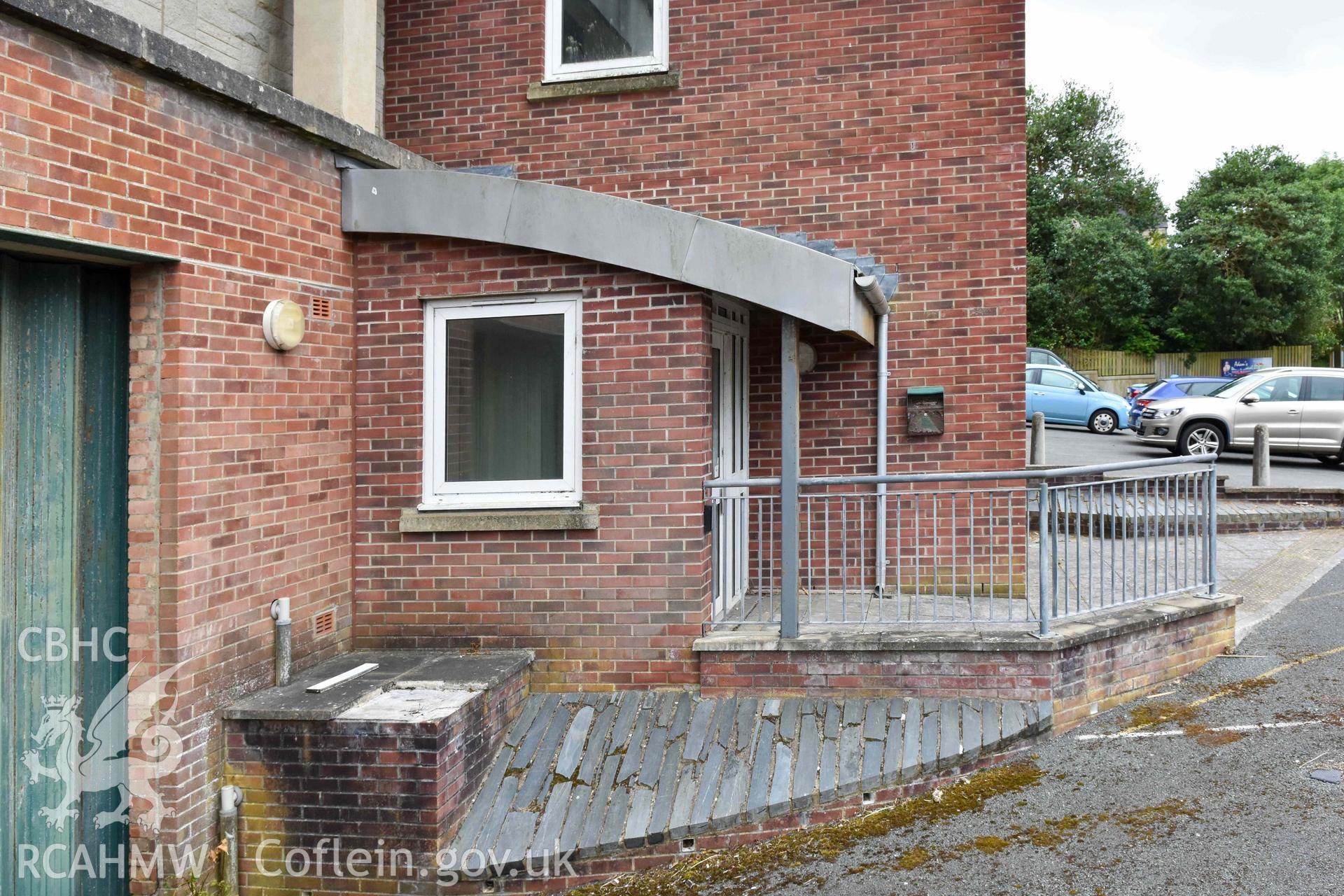 Haverfordwest County Library - Exterior: View of an entrance porch on the Library's Western elevation, taken from North