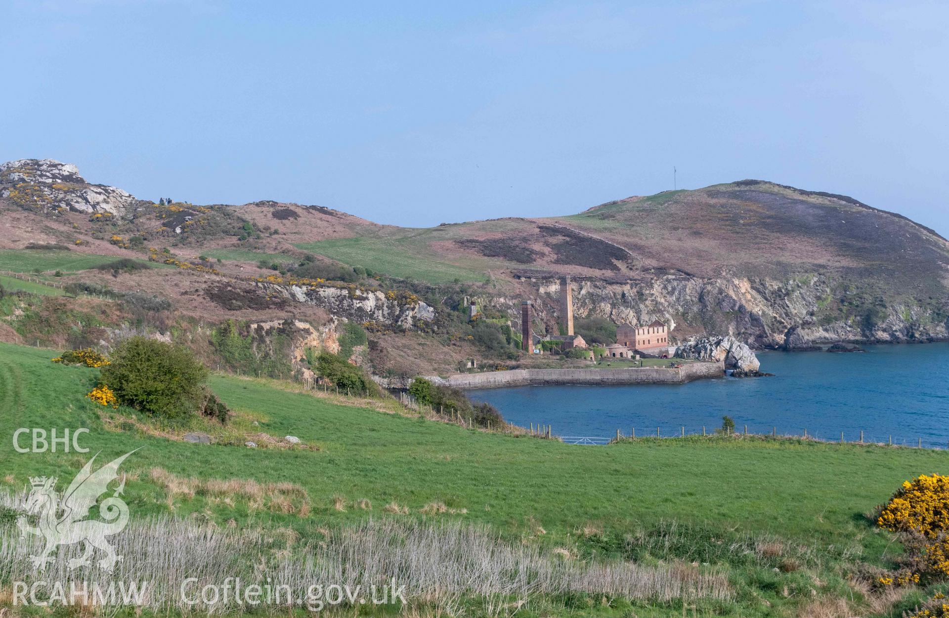 Porthwen Brickworks. Distant view from the southeast across the bay.