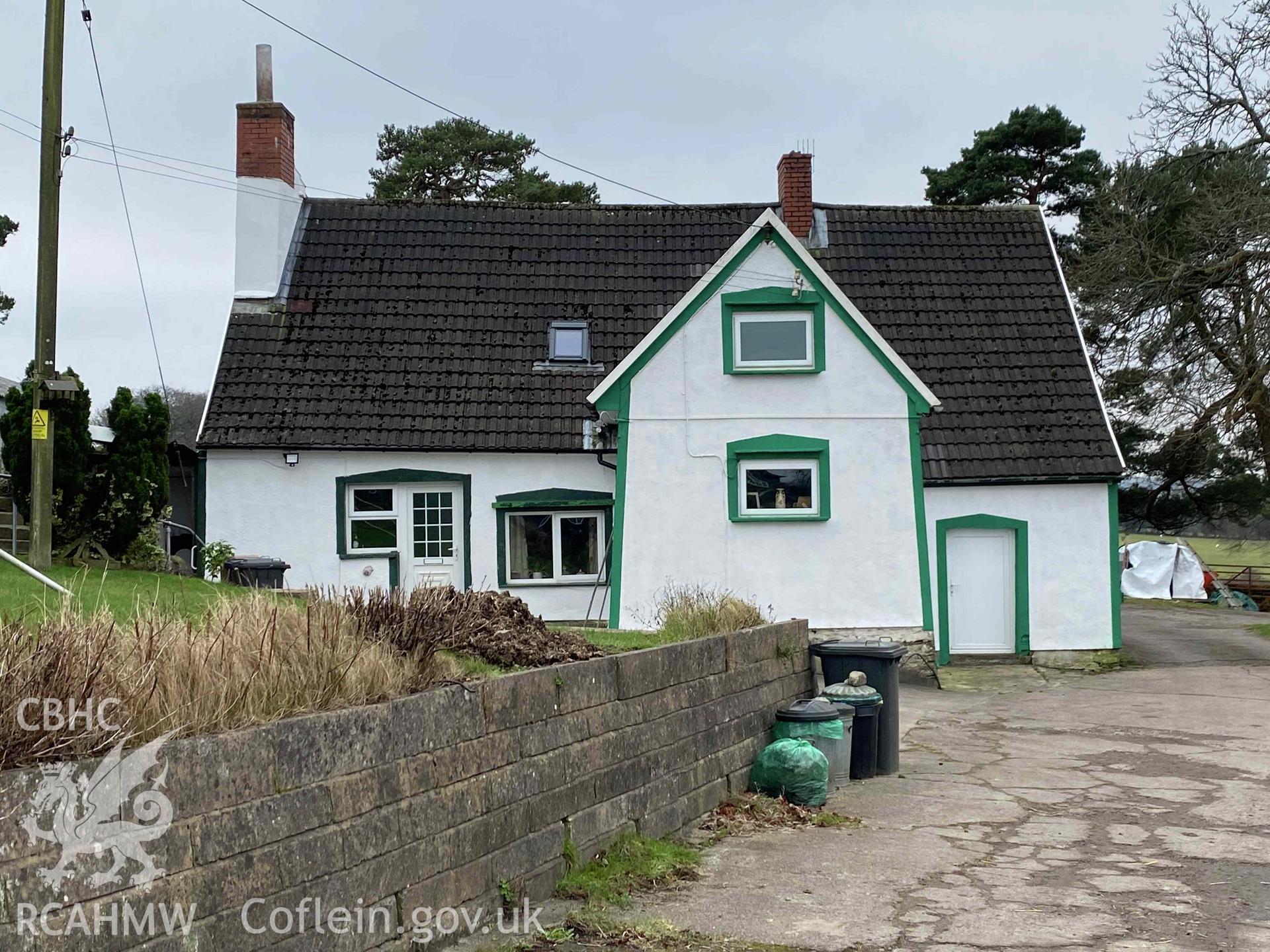 Digital photograph showing front elevation of Pen-rhiw-Frank, produced by Paul Davis on 13 January 2024