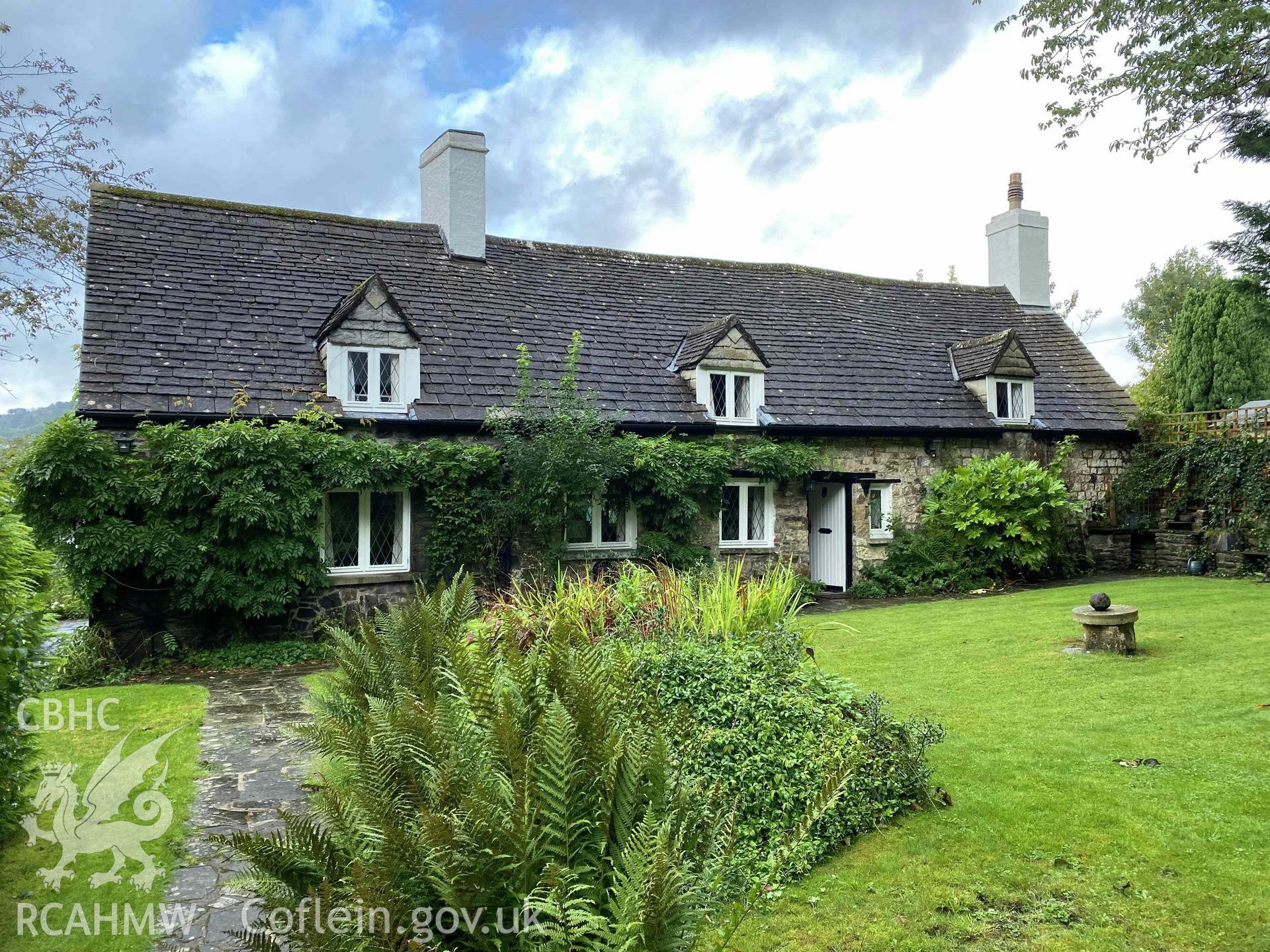 Digital photograph showing garden and front elevation of Park Cottage, produced by Paul Davis on 24 September 2023