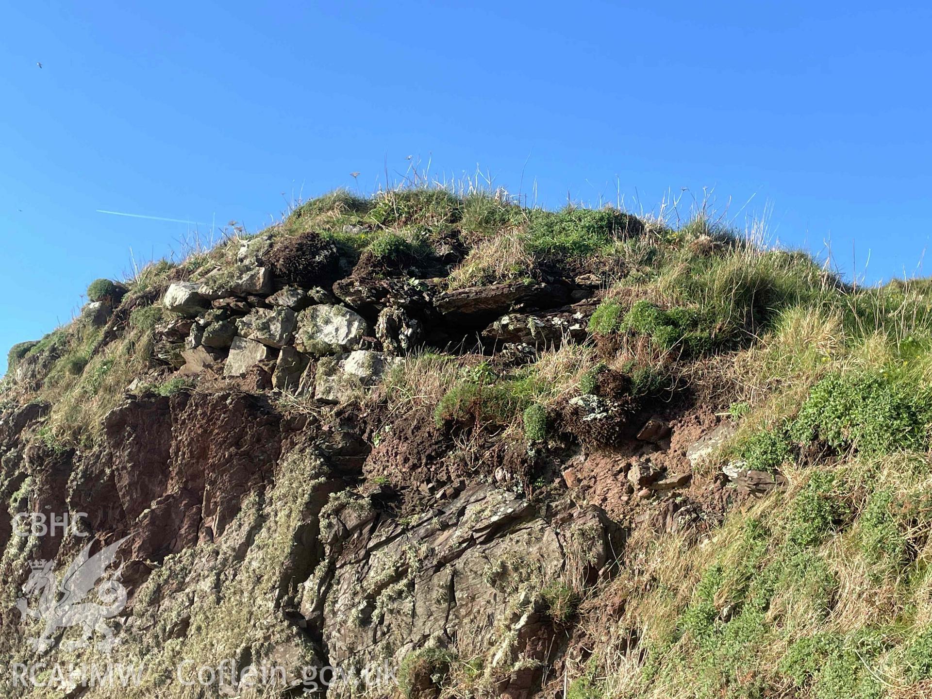 Digital photograph showing view of the gateway stonework at Gateholm, produced by Paul Davis on 7 April 2025