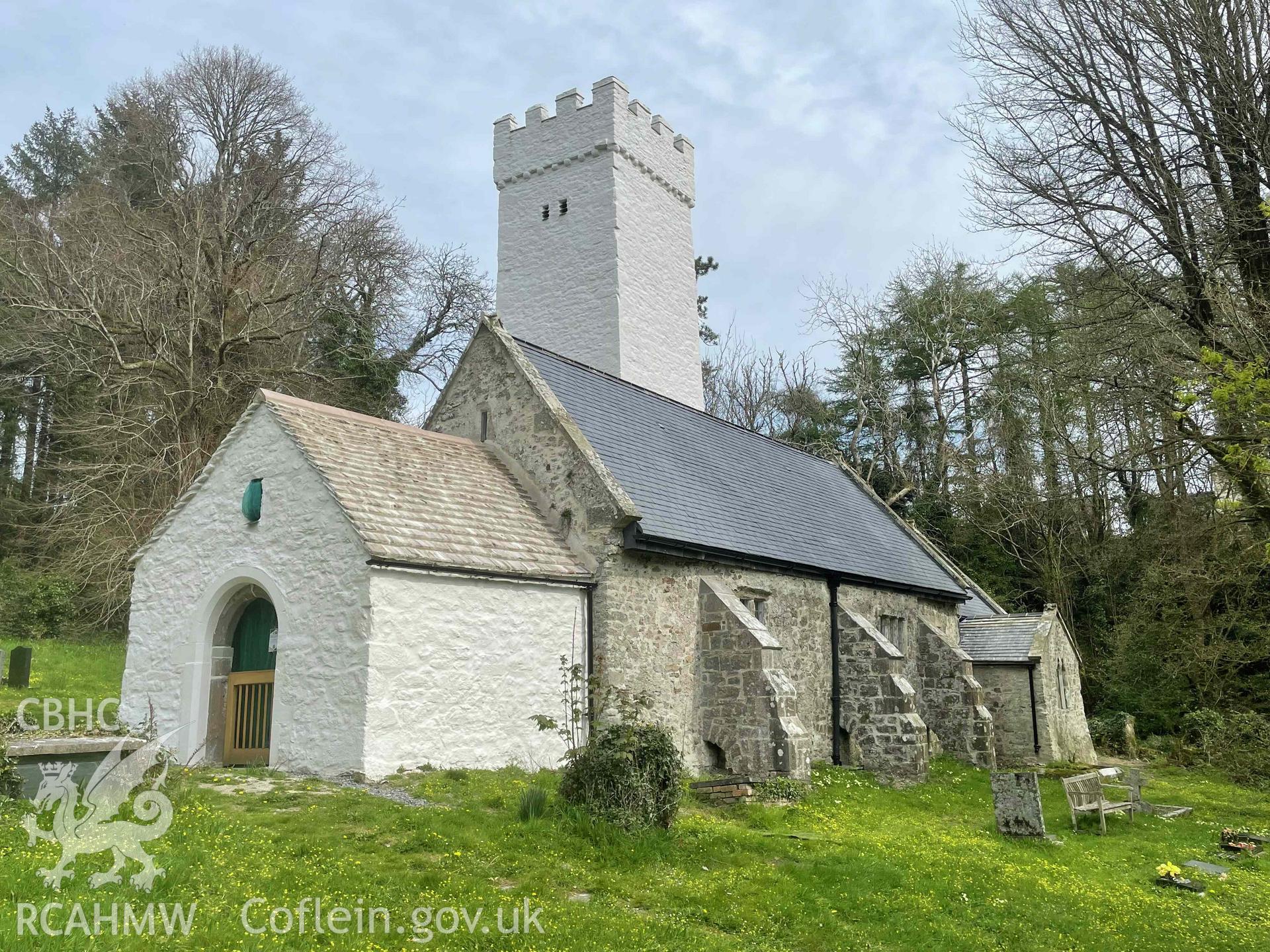 Digital photograph showing exterior view of Gumfreston Church, produced by Paul Davis on 8 April 2025