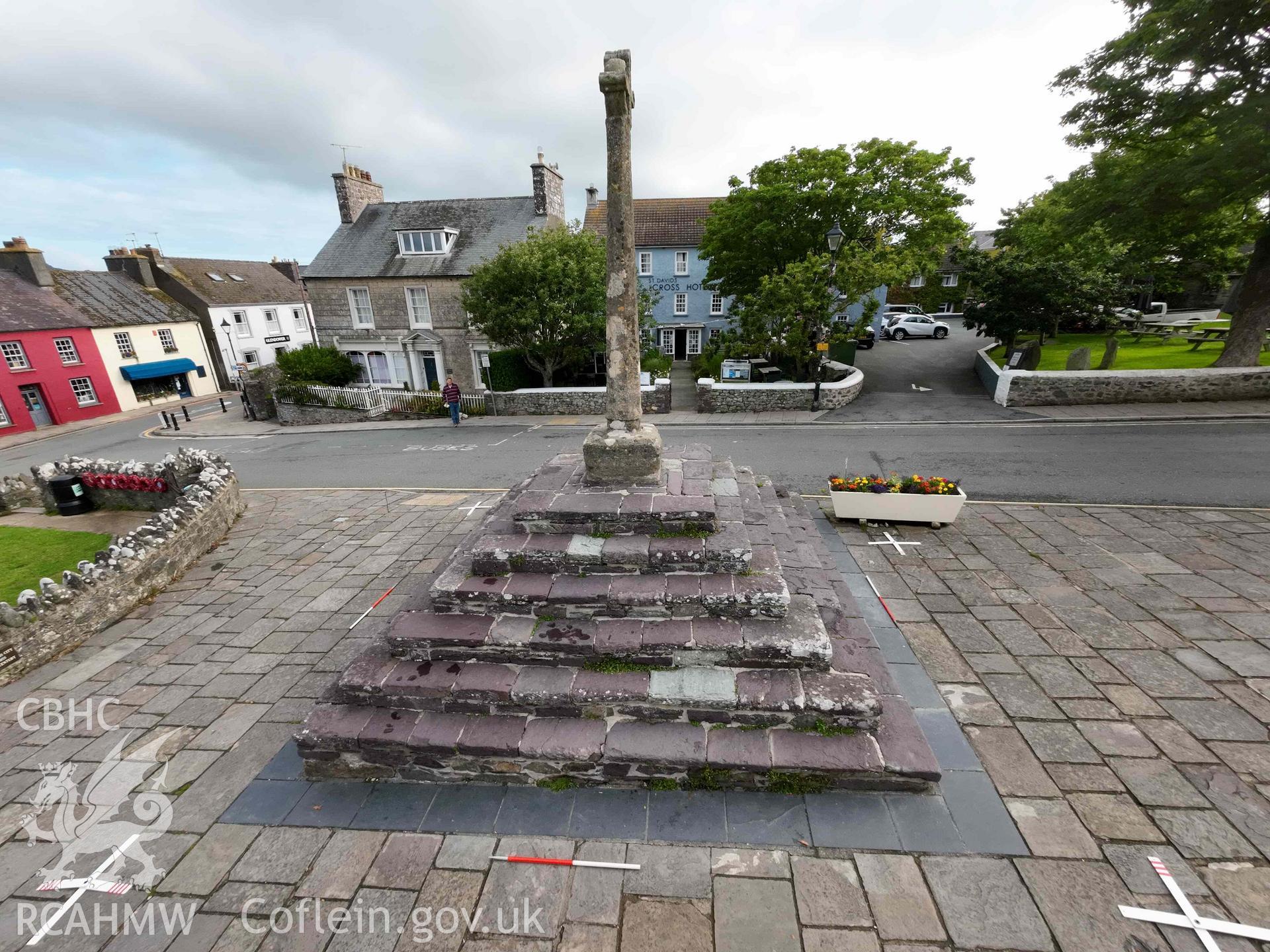 City Cross, St Davids. View looking northeast on 24/07/2023, scales are 1m.