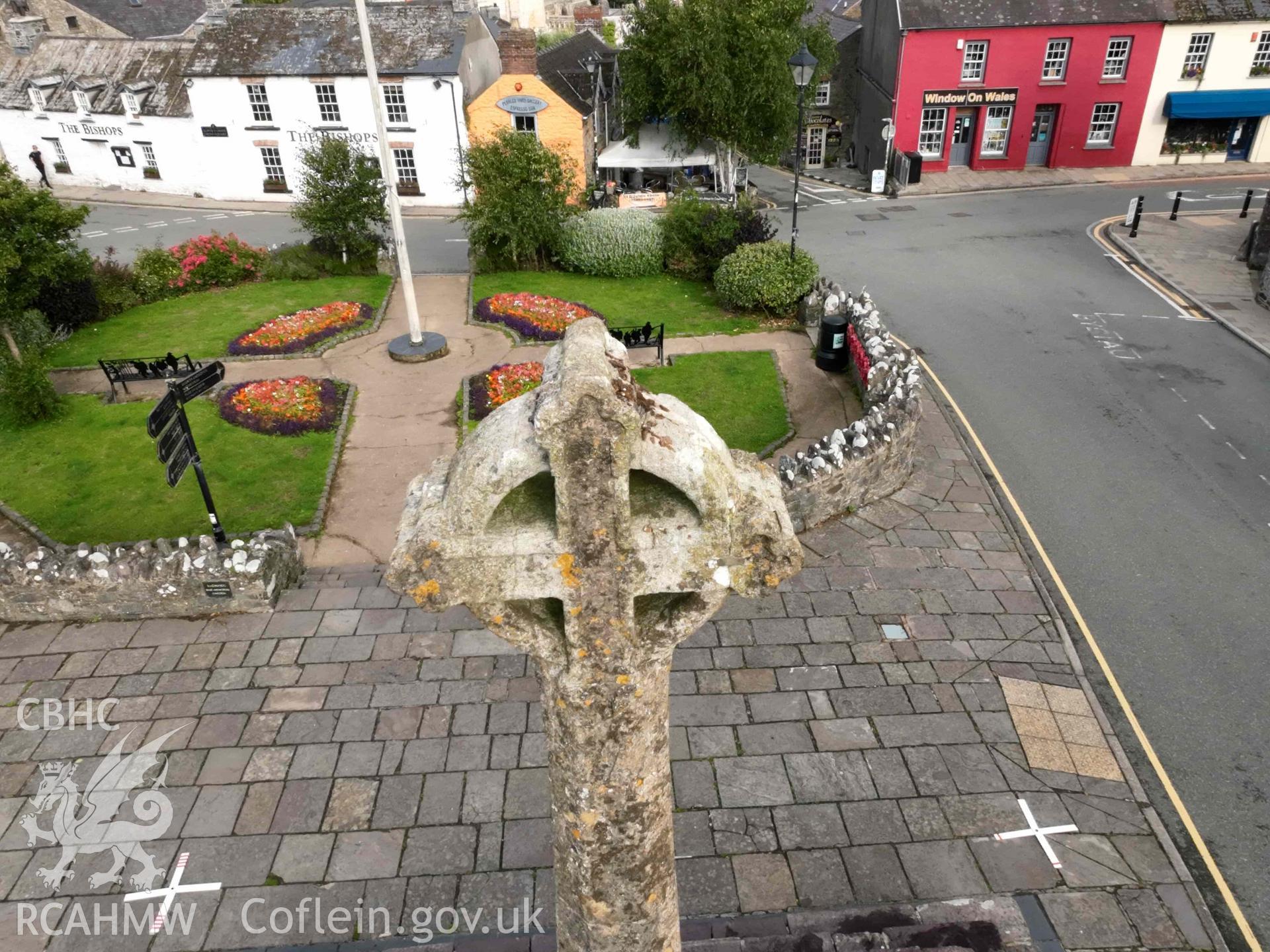 City Cross, St Davids. Detail of the southeast face of the cross on 24/07/2023.