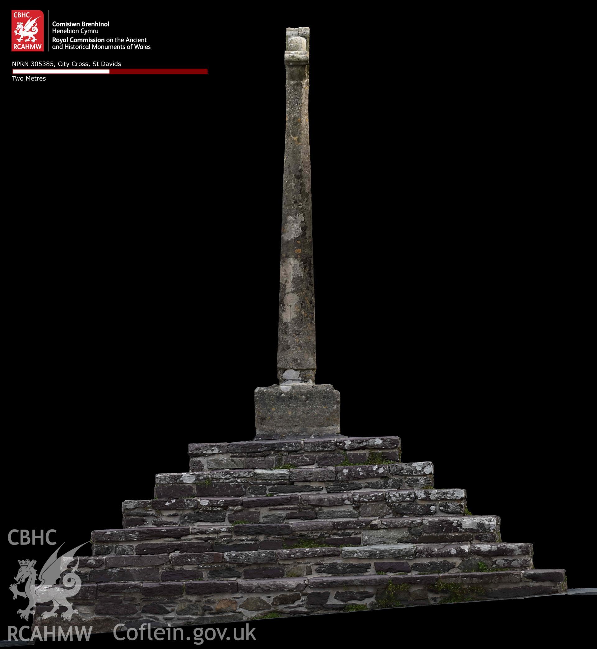 City Cross, St Davids. Orthomosaic of the southwest elevation, derived from a photogrammetry survey on 24/07/2023.