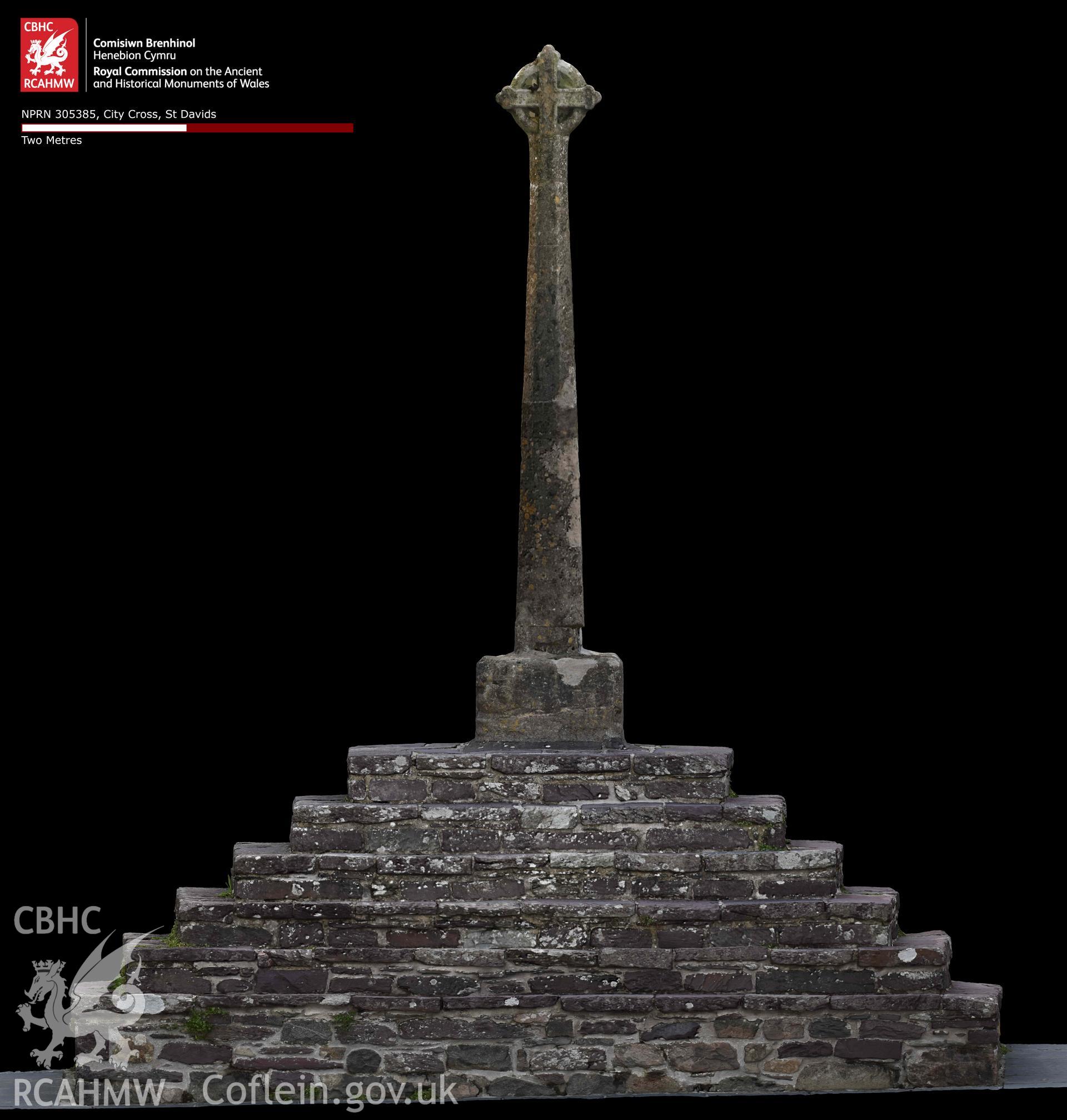 City Cross, St Davids. Orthomosaic of the northwest elevation, derived from a photogrammetry survey on 24/07/2023.