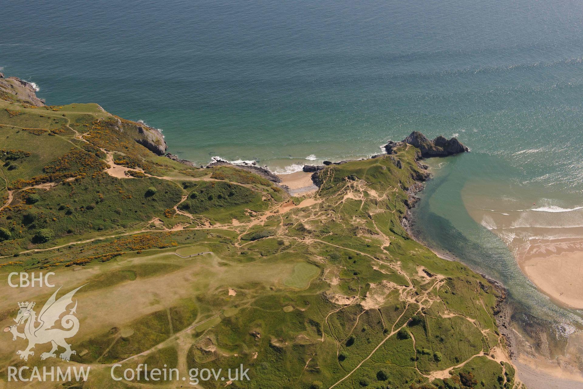 RCAHMW Colour Oblique Digital Aerial Photographs: Three Cliffs flint scatter site, with Pobbles Beach