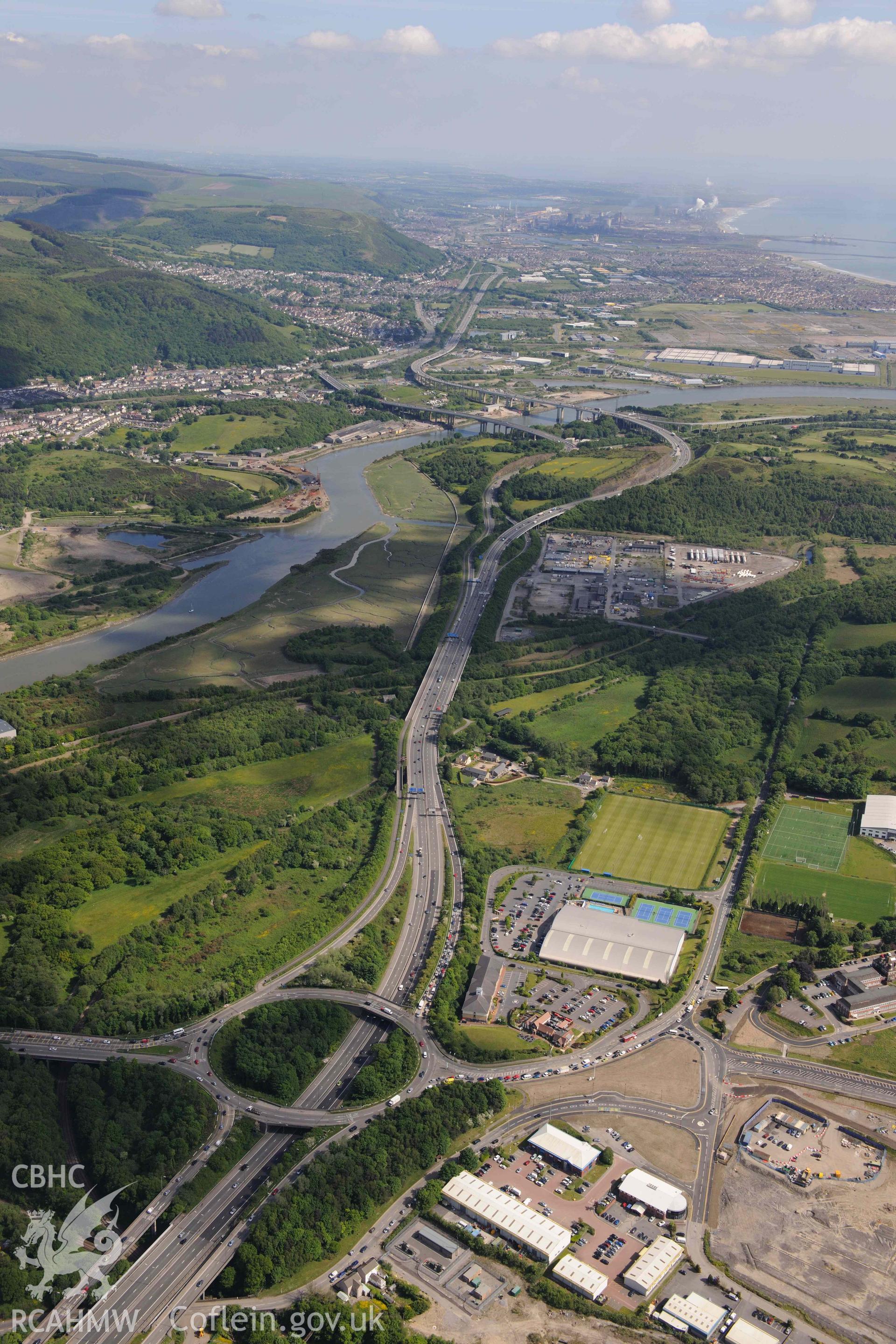 RCAHMW Colour Oblique Digital Aerial Photographs: Llandarcy Academy of Sport, high landscape looking south