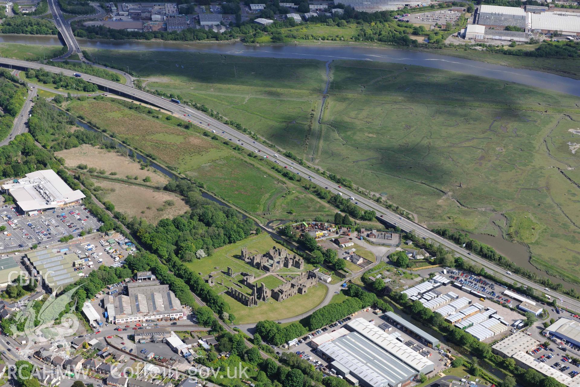 RCAHMW Colour Oblique Digital Aerial Photographs: Neath Abbey, wide landscape view from north-west