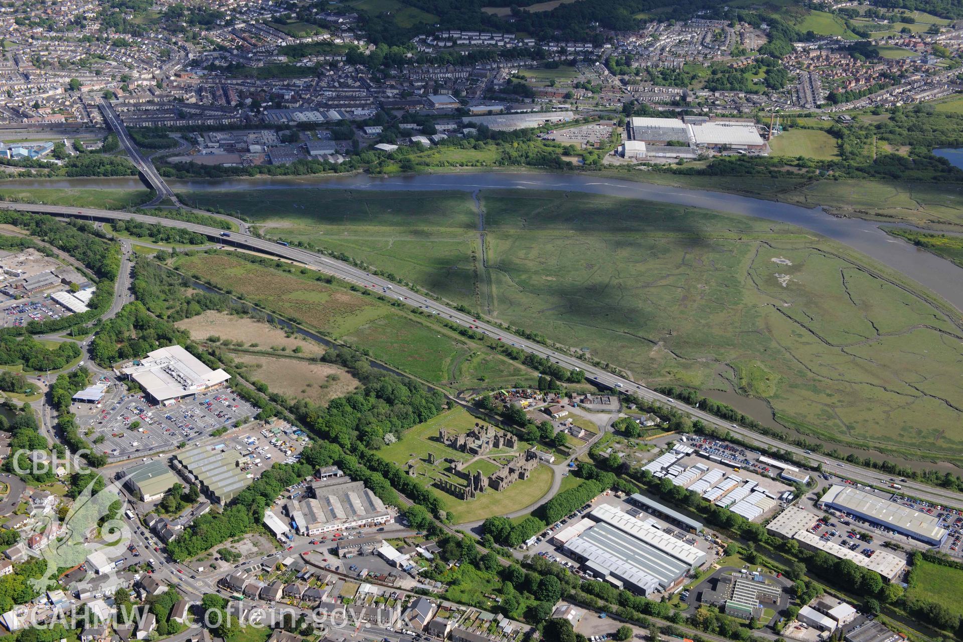RCAHMW Colour Oblique Digital Aerial Photographs: Neath Abbey, wide landscape view from north-west